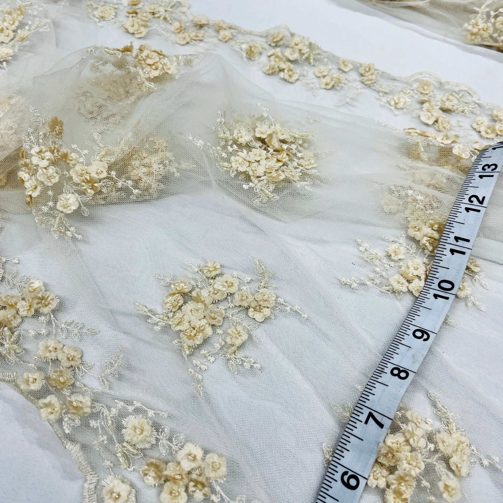 Beaded Double Sided 3D Floral Lace Trimming Embroidered on 100% Polyester Net Mesh | Lace USA - GD-731
