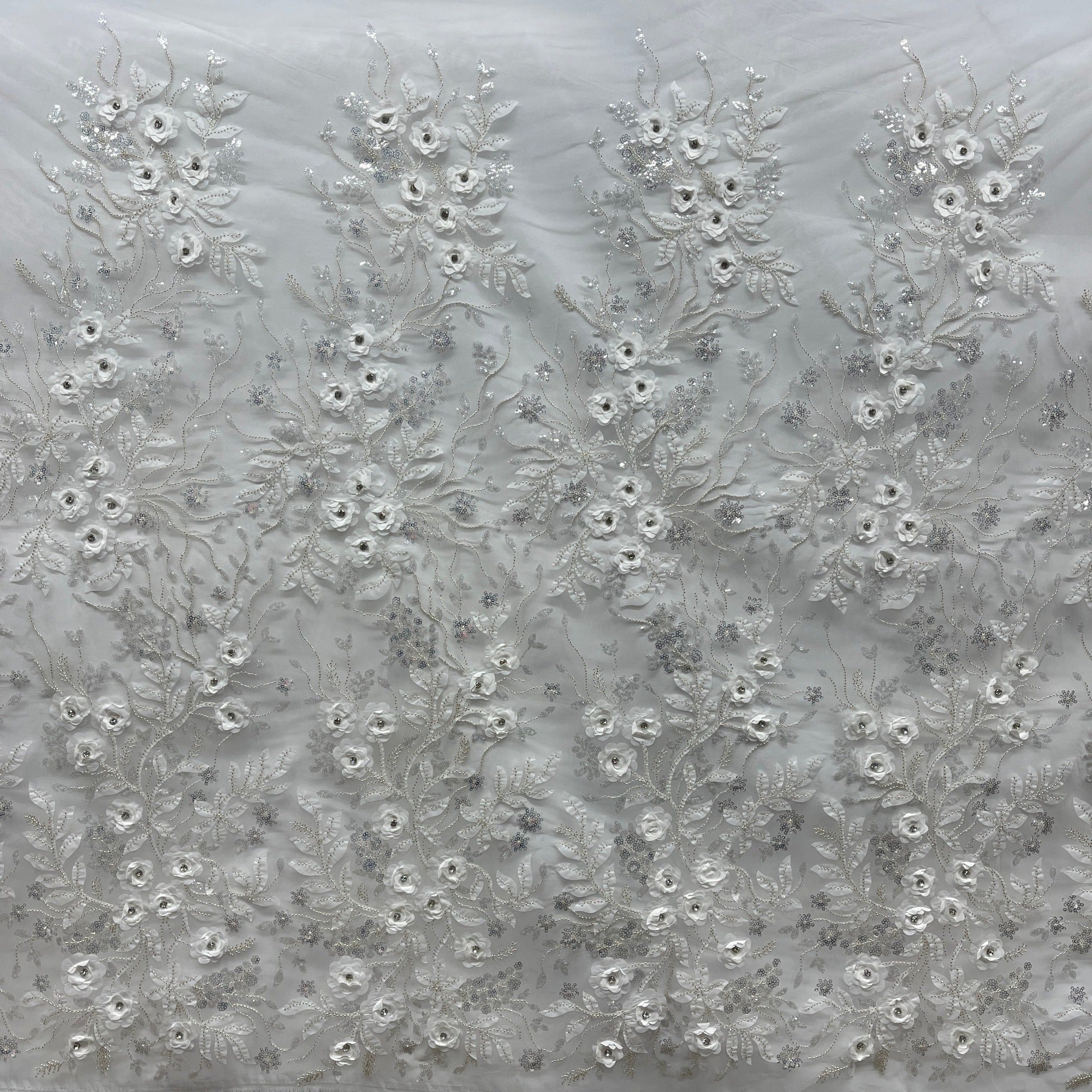 Beaded, Sequined 3D Floral Lace Fabric – Embroidered Mesh for Dresses & Gowns | Lace USA - GD-229