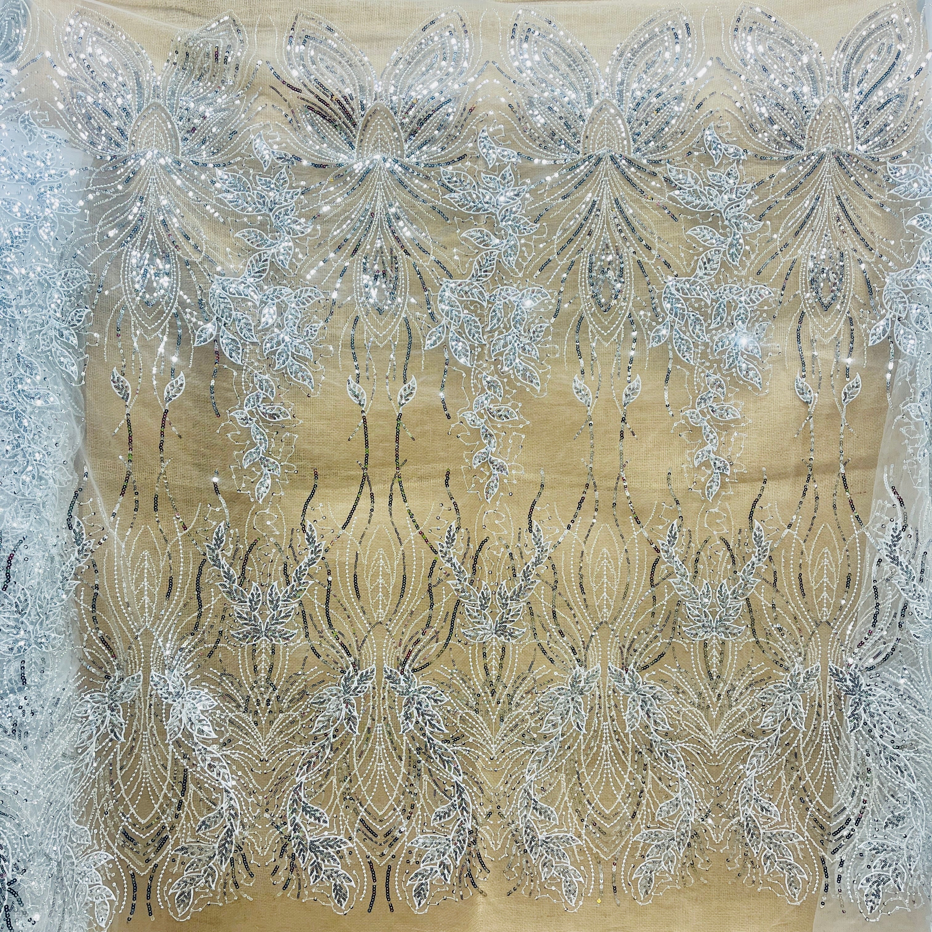 Beaded & Sequined Lace Fabric – Leaf & Vine Design | Lace USA - GD-2918