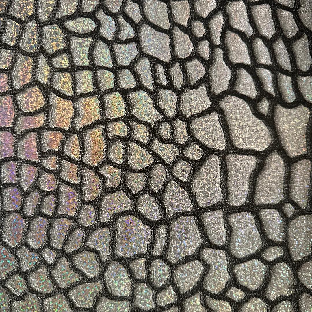 Giraffe Embossed Hologram Velvet Poly Stretch Fabric | Spandex palace