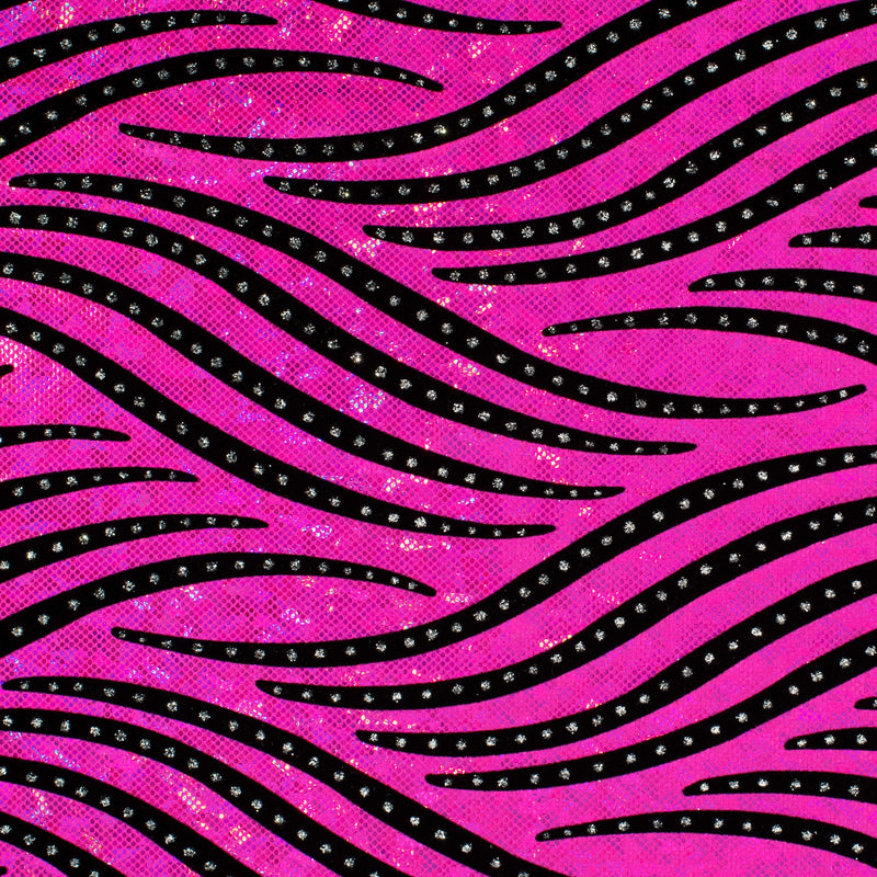 Zebra Flock on Shattered Holo Stretch Nylon Spandex Fabric | Spandex Palace