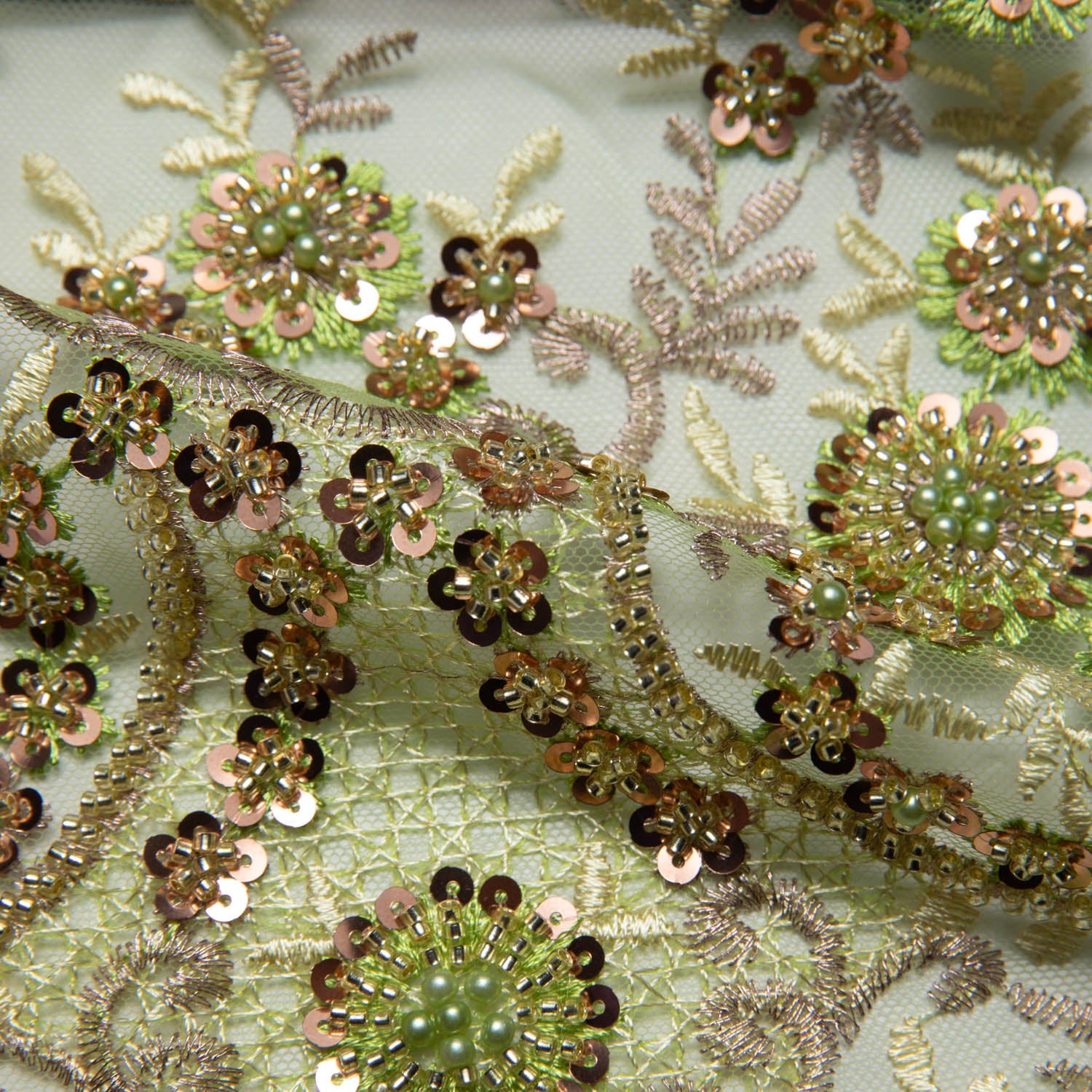 Tulle Lace Fabric Embroidered with Sequins and Sophisticated Pattern 52" Wide | Exquisite Fabric
