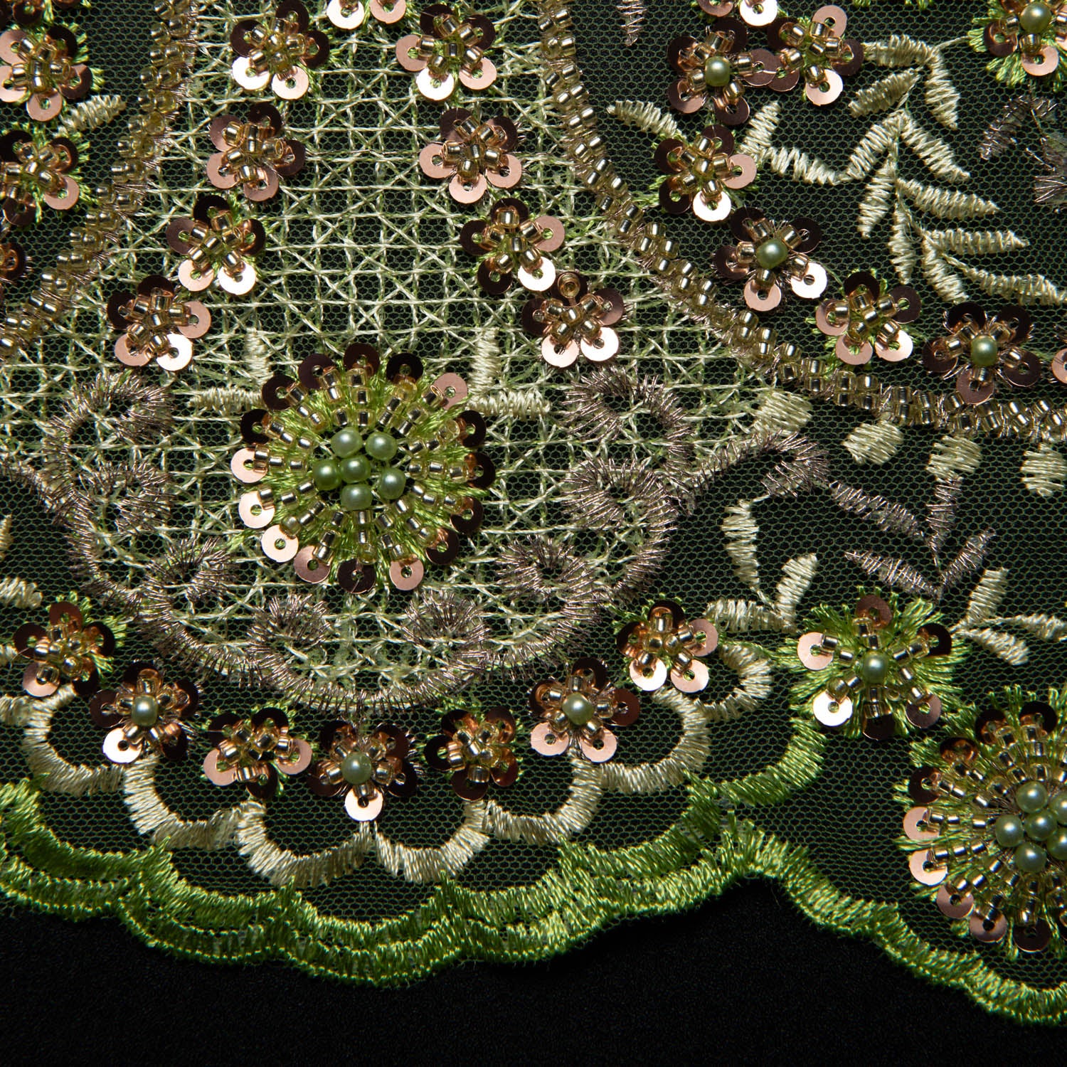 Tulle Lace Fabric Embroidered with Sequins and Sophisticated Pattern 52" Wide | Exquisite Fabric