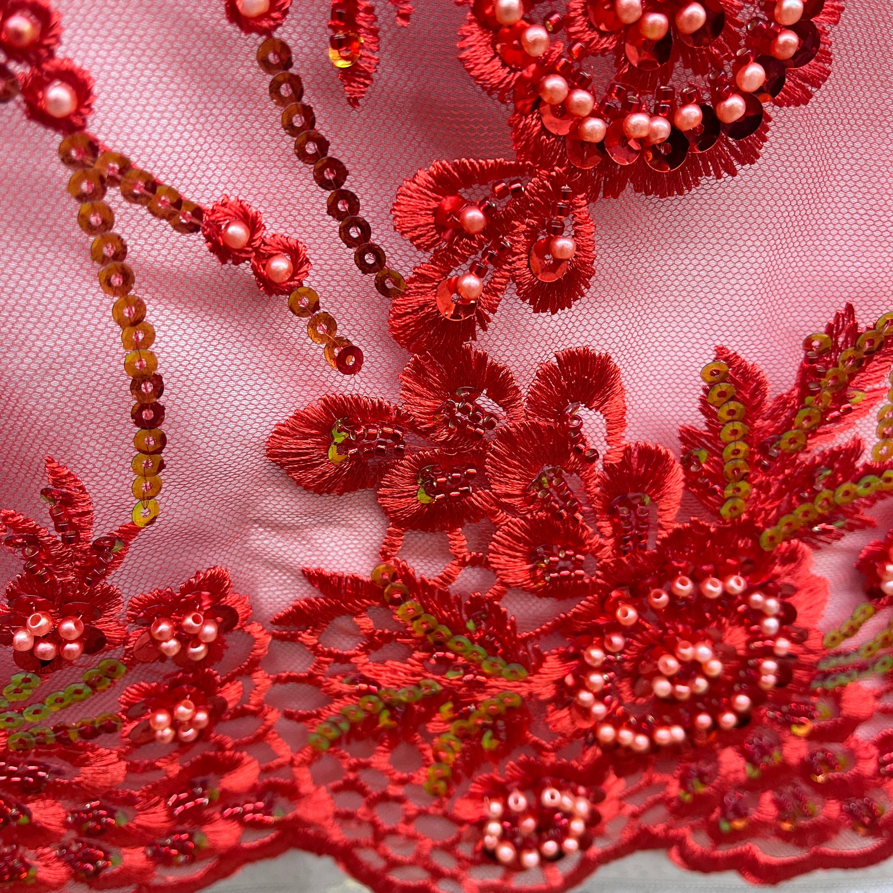 Beaded and Sequined Floral Sparkling Lace Fabric – Quinceañera, Evening & Dance| Lace USA - GD-2219