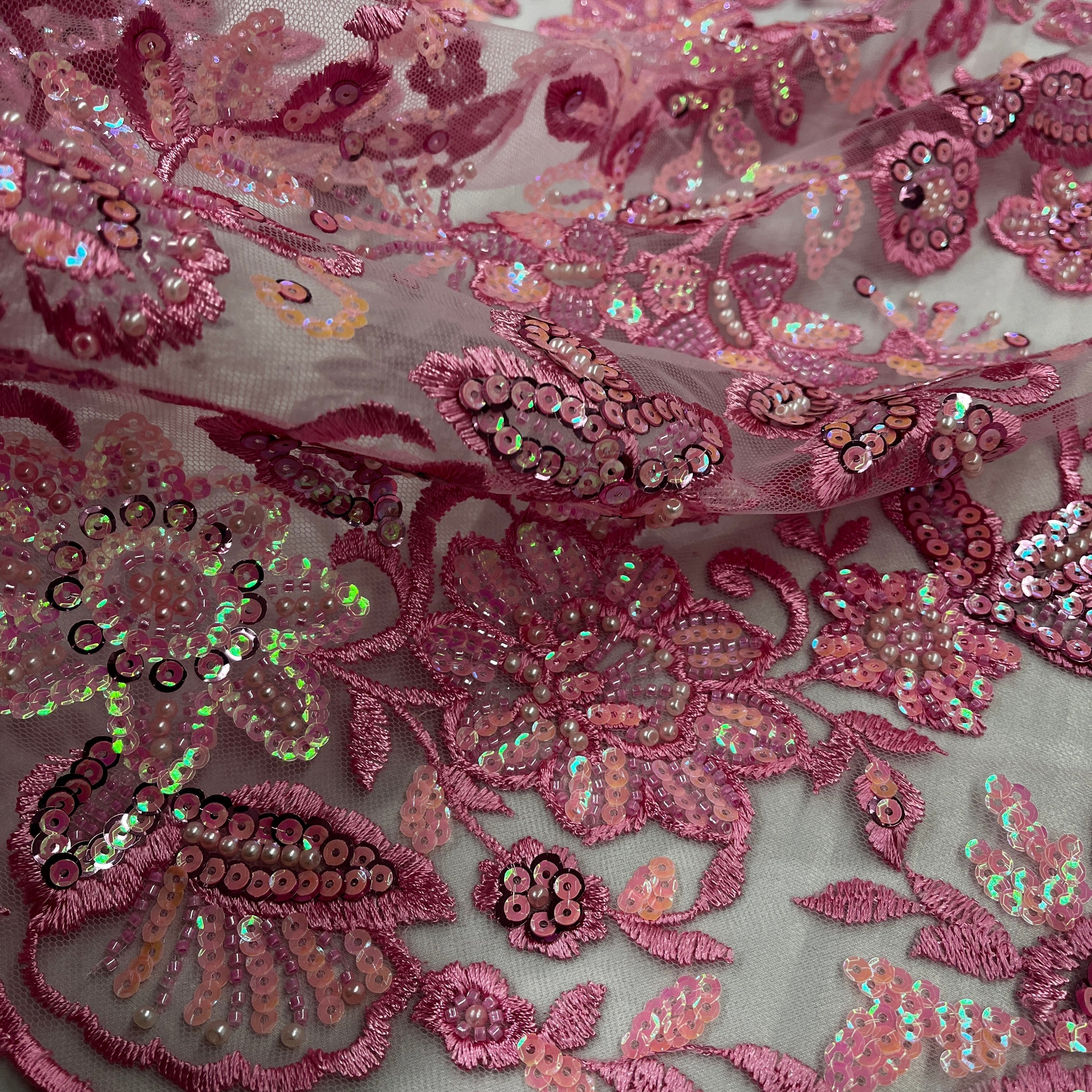 Beaded & Sequined Sparkling Lace Fabric Embroidered on 100% Polyester Net Mesh | Lace USA - GD-2218