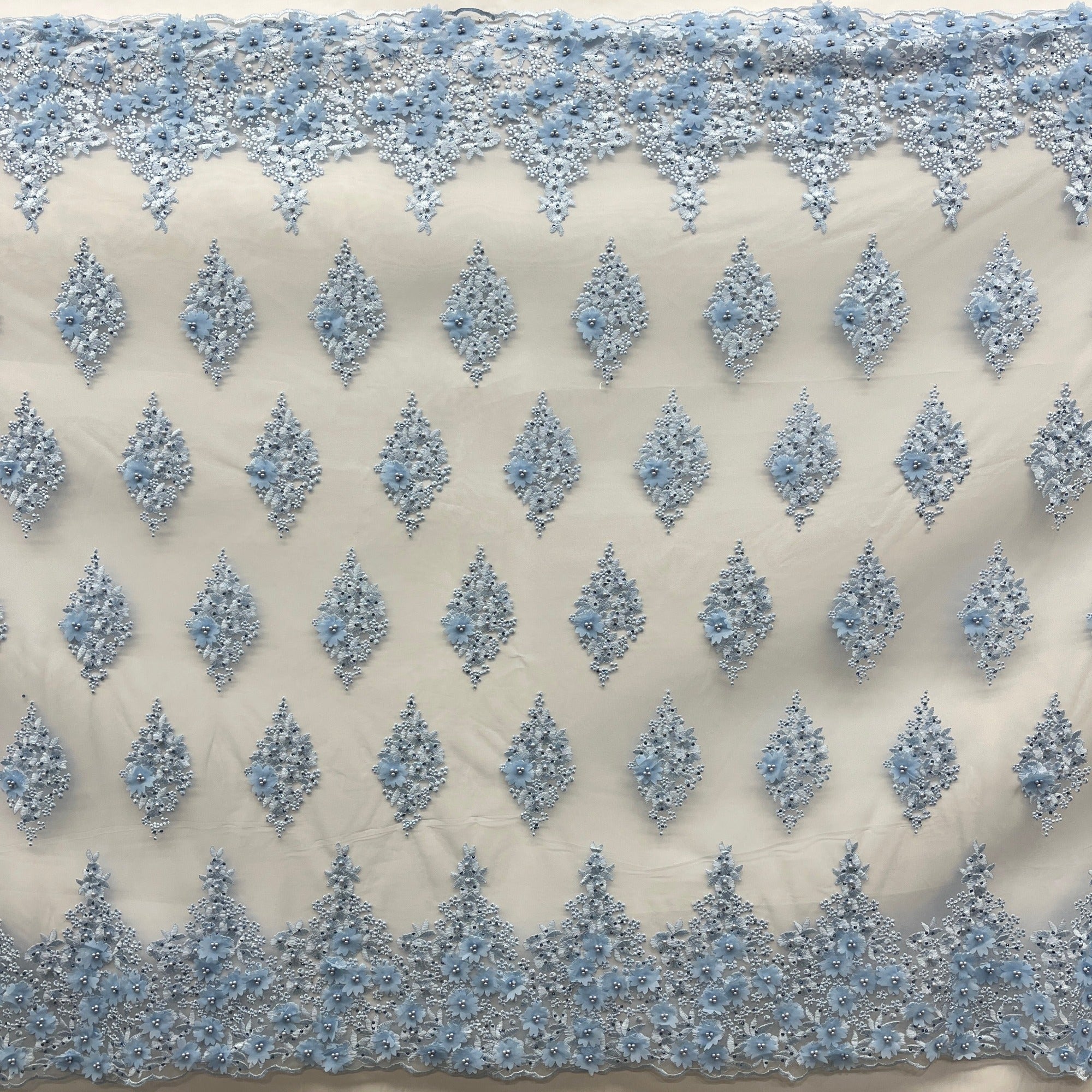 Beaded 3D Floral Lace Fabric Embroidered on 100% Polyester Net Mesh | Lace USA - GD-176