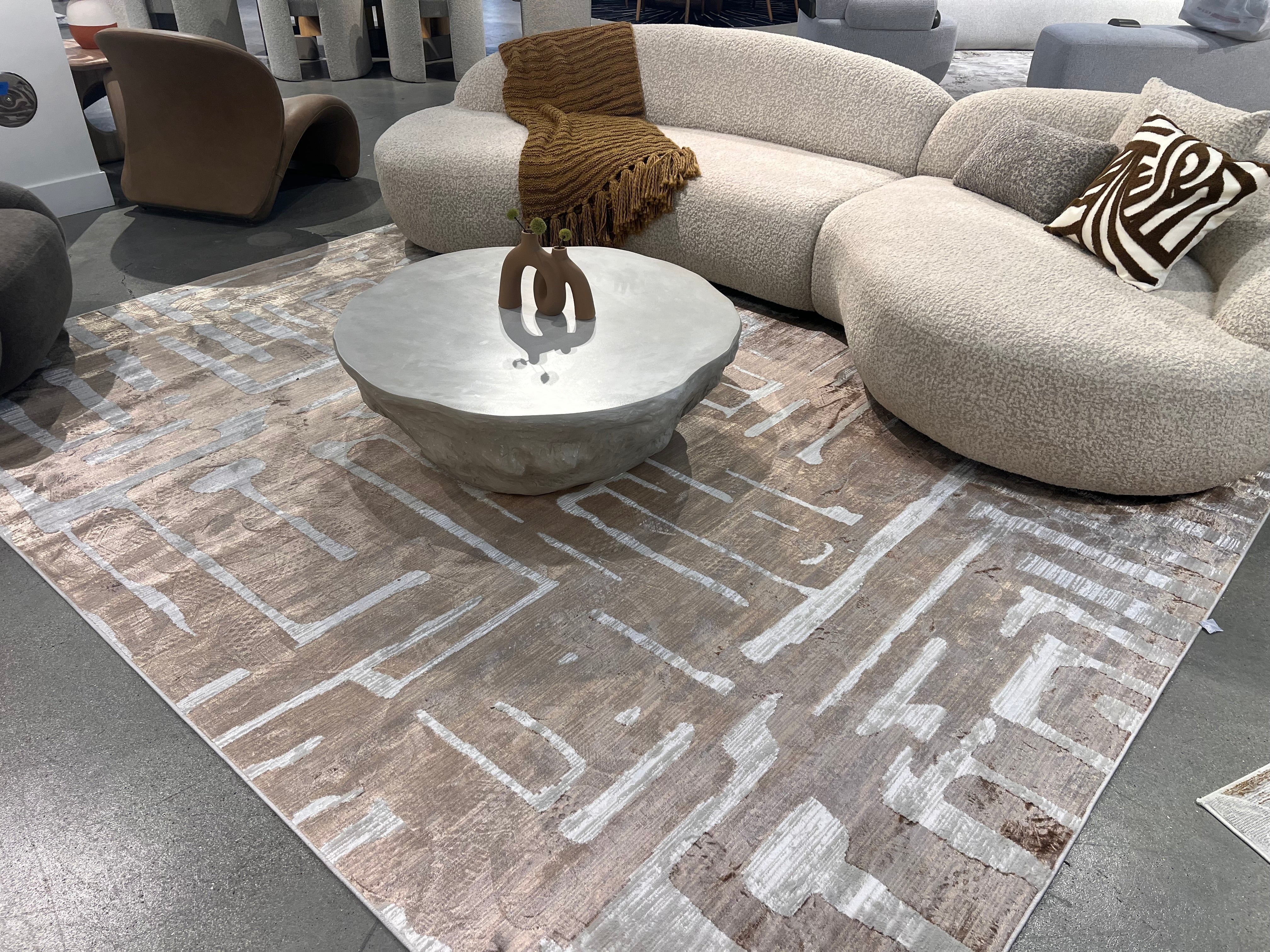Cream Viscose Rug with Two-Tone Bronze Geometric Detailing - KAI 212