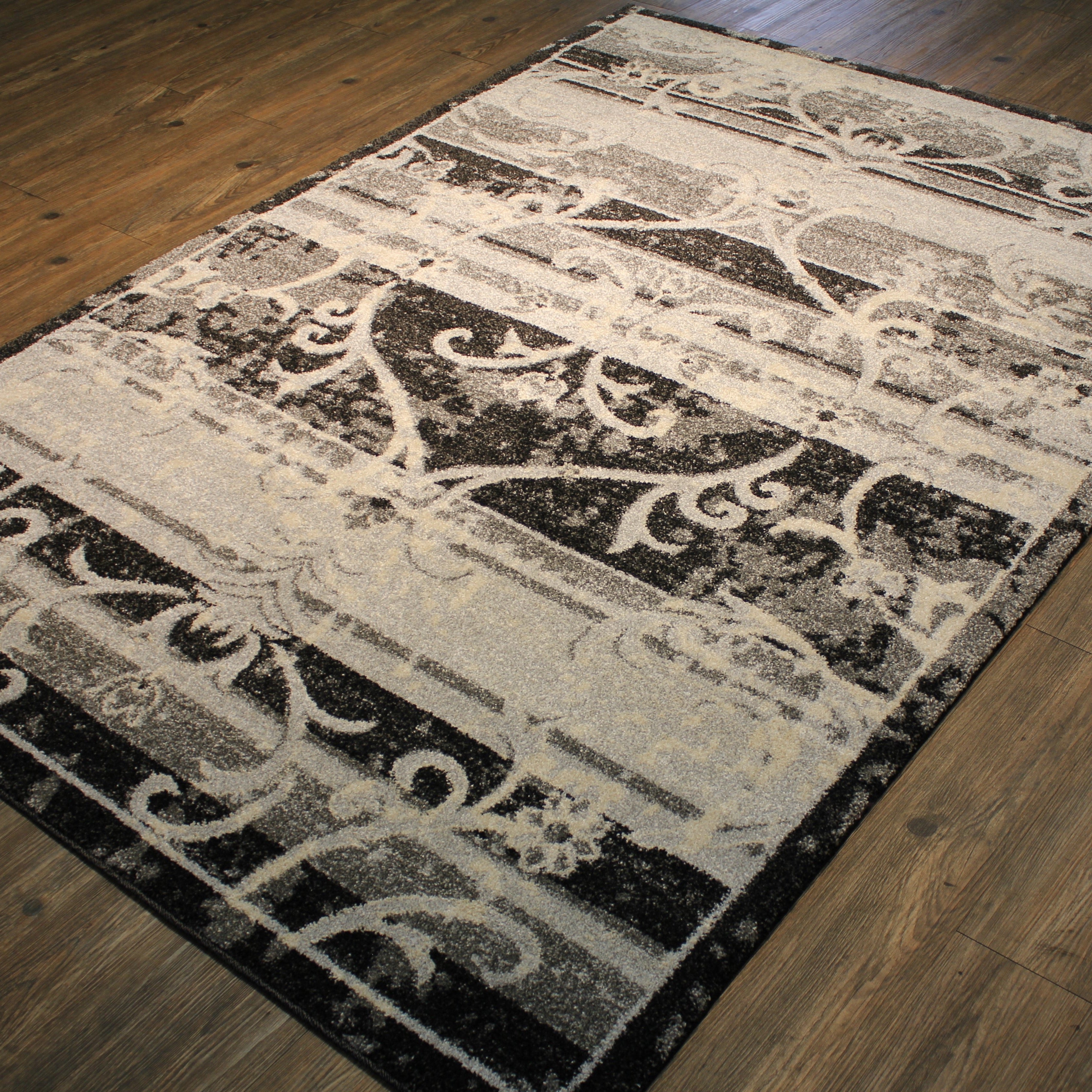 Durable 5x7  Plush Southern Style Black Gray Area Rug Carpet