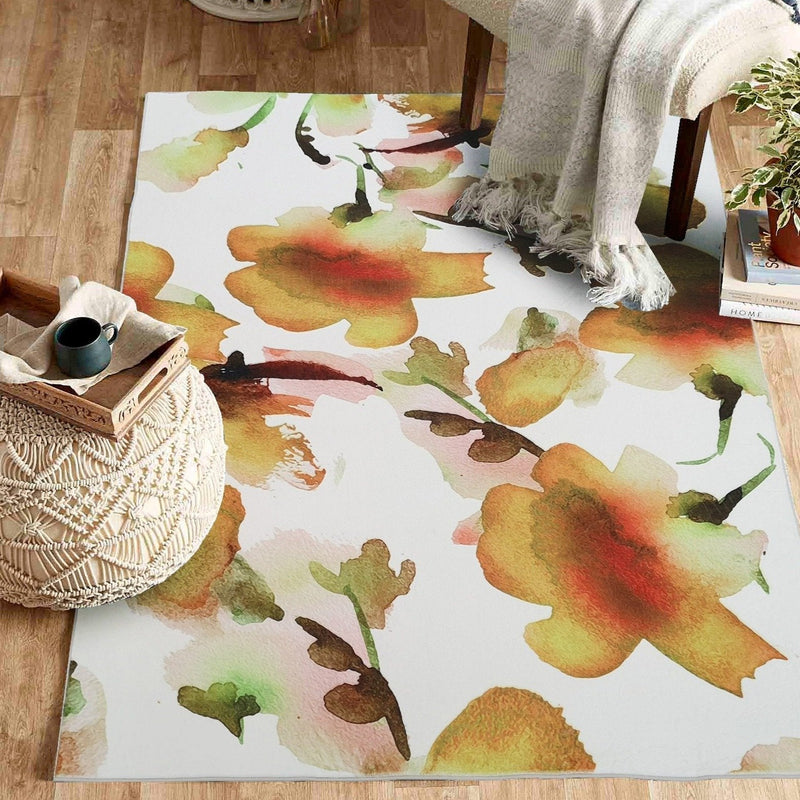 Mosaic Floral Leaf Lines Soft Print Cozy Faux Fur Carpet/Area Rug