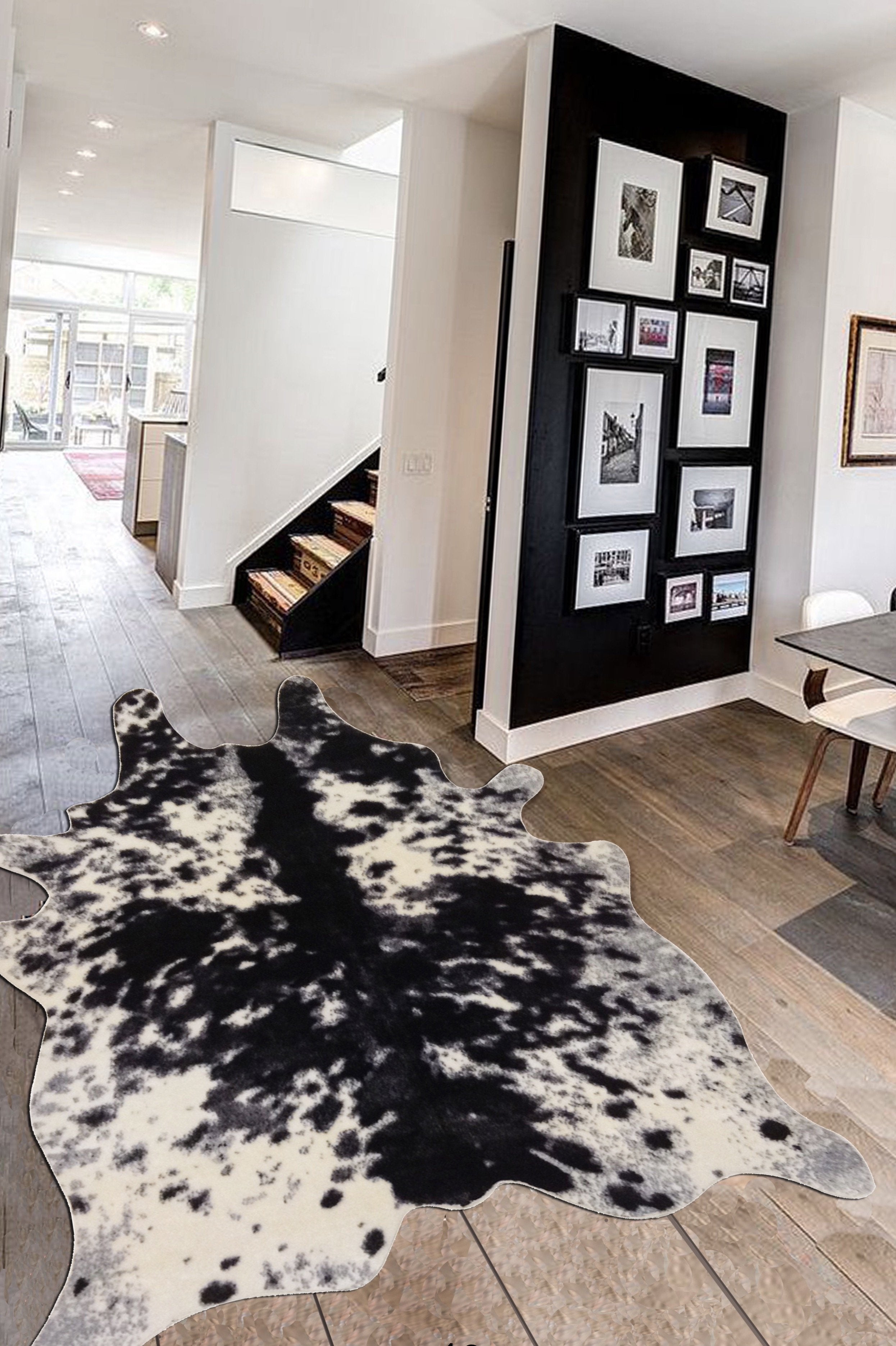 Vegan Cowhide Faux Print Black White Hide/Cowhide Area Rug/Carpet -Animal Cruelty Free