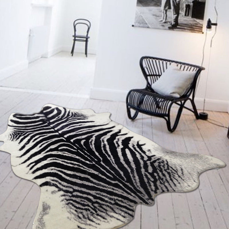 Zebra Print Vegan Faux Hide/Cowhide Area Rug/Carpet Animal Cruelty Free