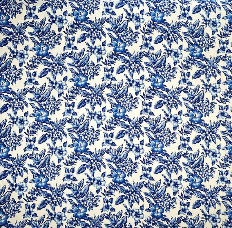 All Over Hibiscus Plumeria Tropical Leaves Rayon Poplin Fabric | Islands Fabric