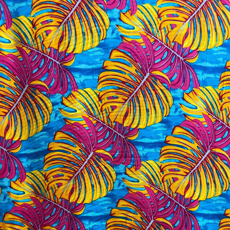 All Over Monstera Leaf Rayon Poplin Fabric| Islands Fabric
