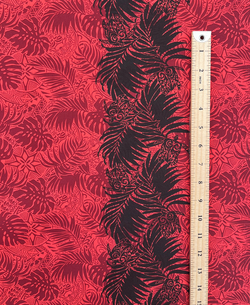 All Over Monstera Leaves Firm Fen Single Border Poly-Cotton | Islands Fabric