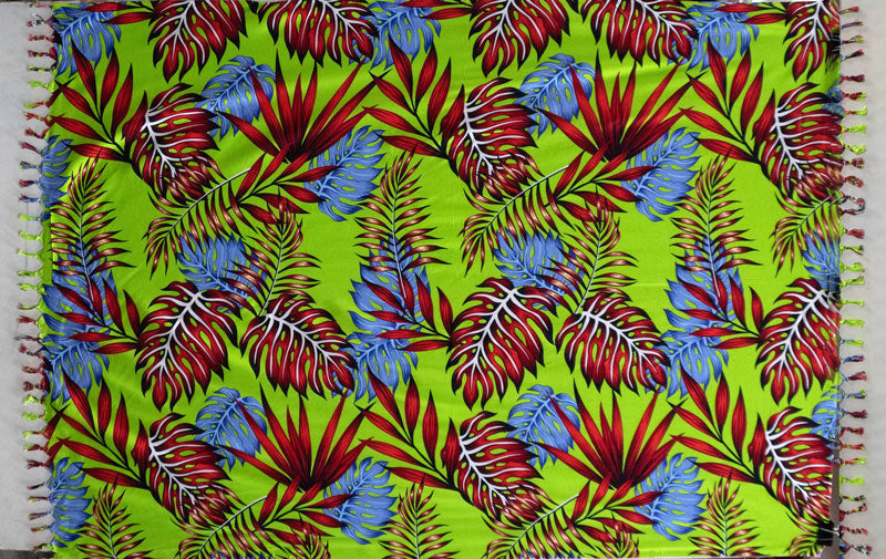 All Over Split Leaves Rayon Sarong with Fringes | Islands Fabric