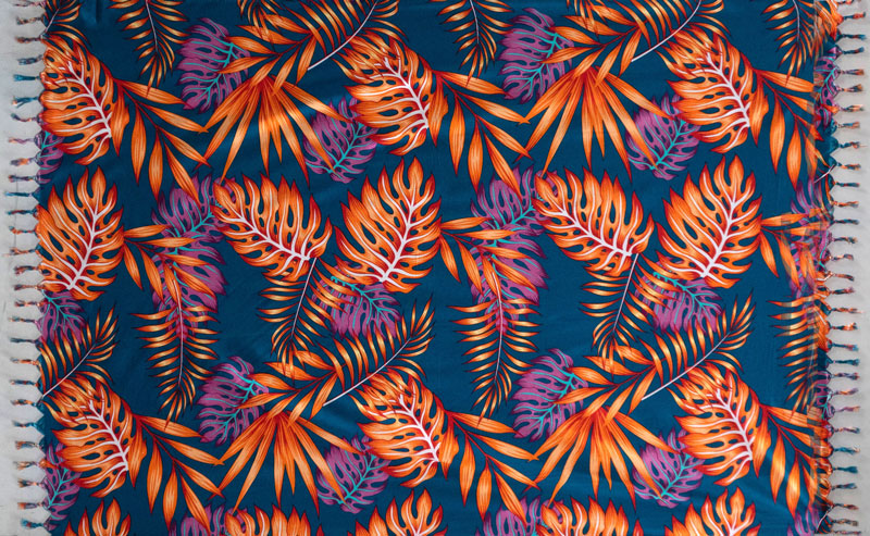 All Over Split Leaves Rayon Sarong with Fringes | Islands Fabric