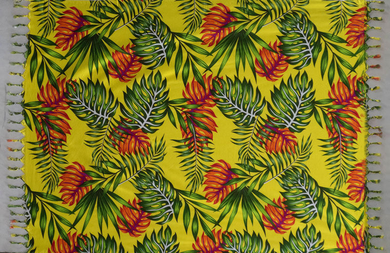 All Over Split Leaves Rayon Sarong with Fringes | Islands Fabric
