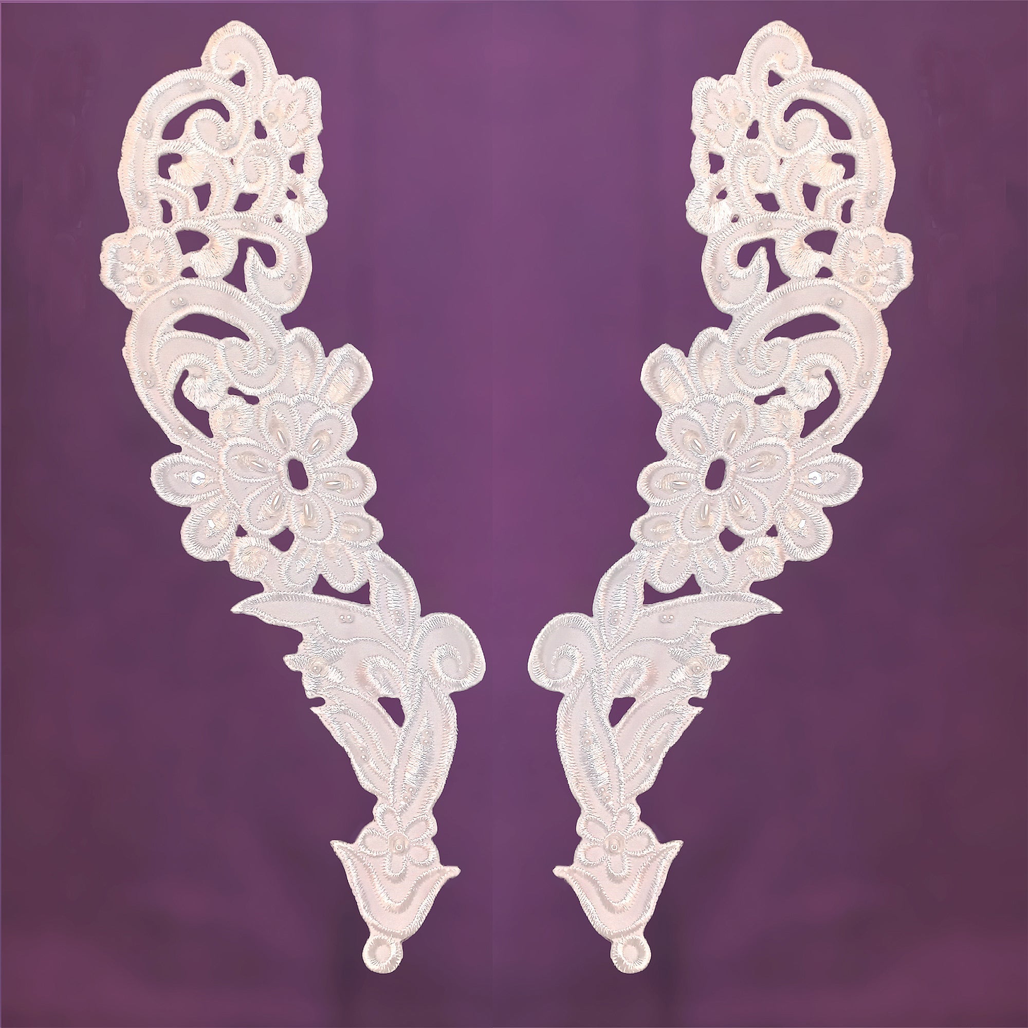 Handmade Beaded Lace Applique on Satin for Bridal & Baptism | Lace USA - 89917S-BP