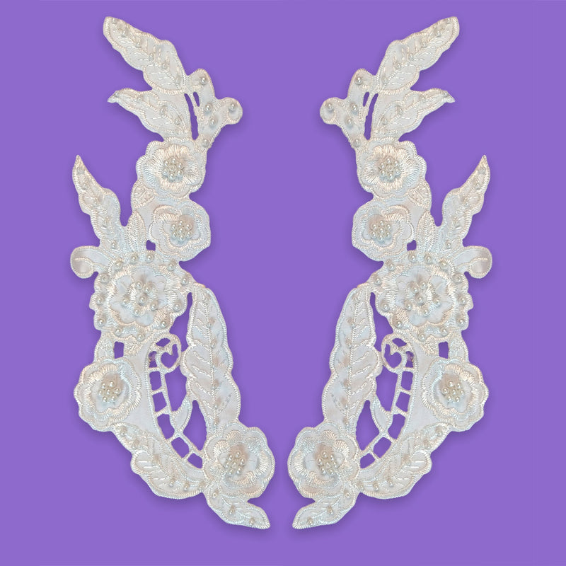 Beaded Lace Applique – Embroidered Satin Applique for Wedding Dresses, Baptism Gowns | Lace USA - 89919S-BP