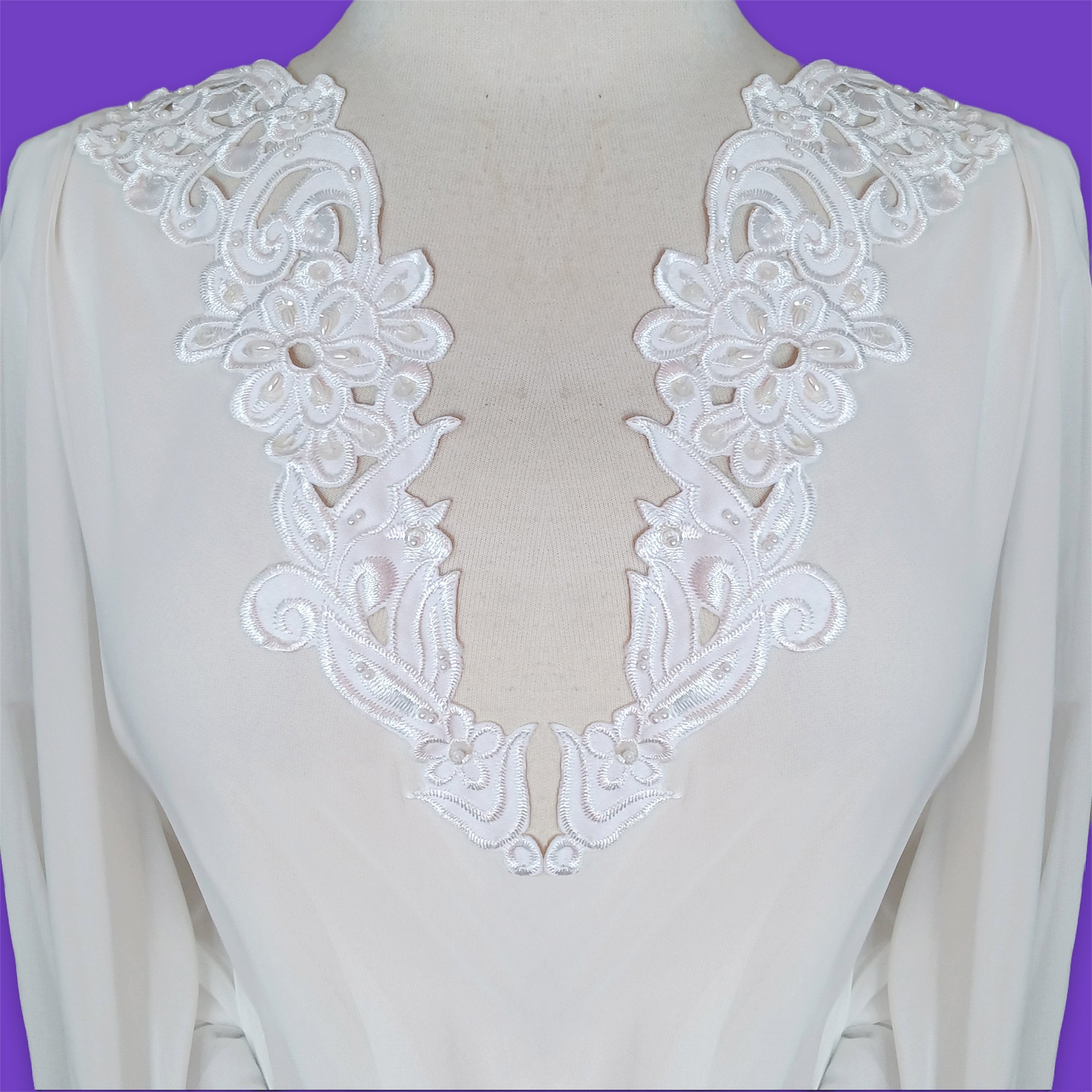 Handmade Beaded Lace Applique on Satin for Bridal & Baptism | Lace USA - 89917S-BP