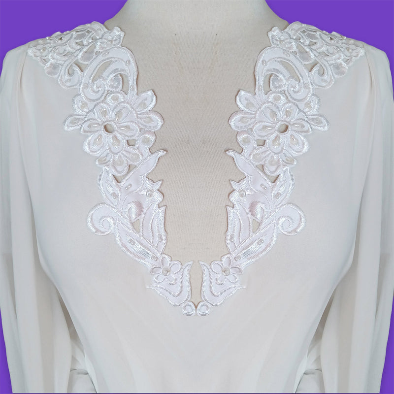 Handmade Beaded Lace Applique on Satin for Bridal & Baptism | Lace USA - 89917S-BP