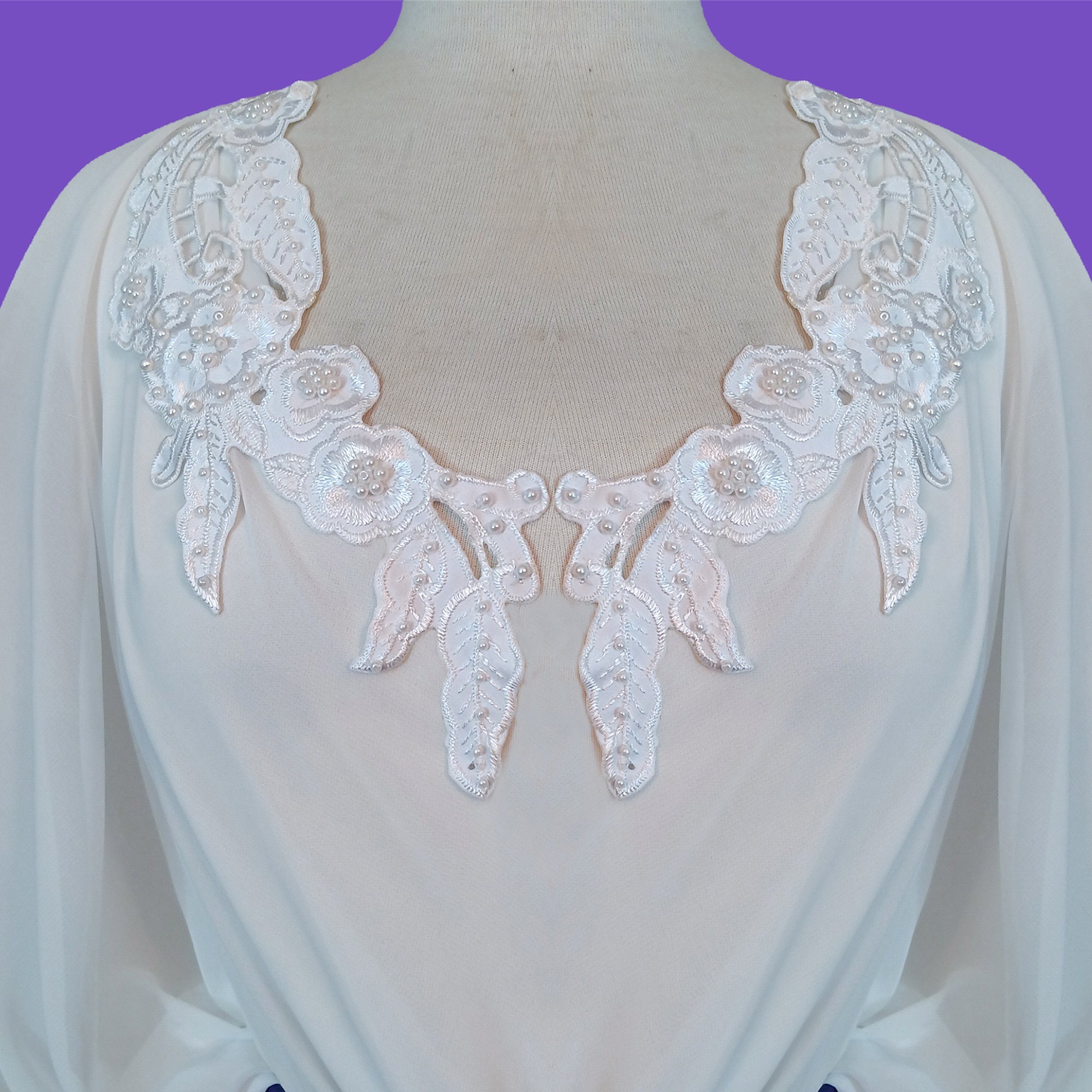 Beaded Lace Applique – Embroidered Satin Applique for Wedding Dresses, Baptism Gowns | Lace USA - 89919S-BP