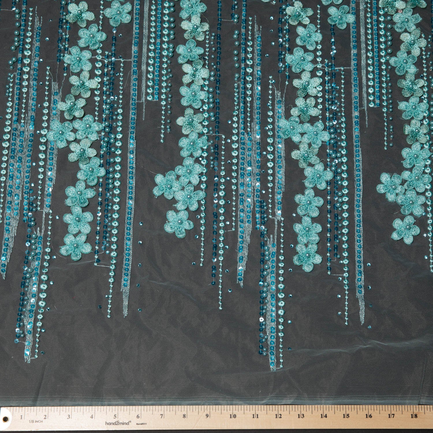 VAQUA P/SOFT TULLE LACE FABRIC WITH SEQUINS AND APPLIQUE AND BEAUTIFUL 3D FLORAL DESIGN 52/54" WIDE | Exquisite Fabric
