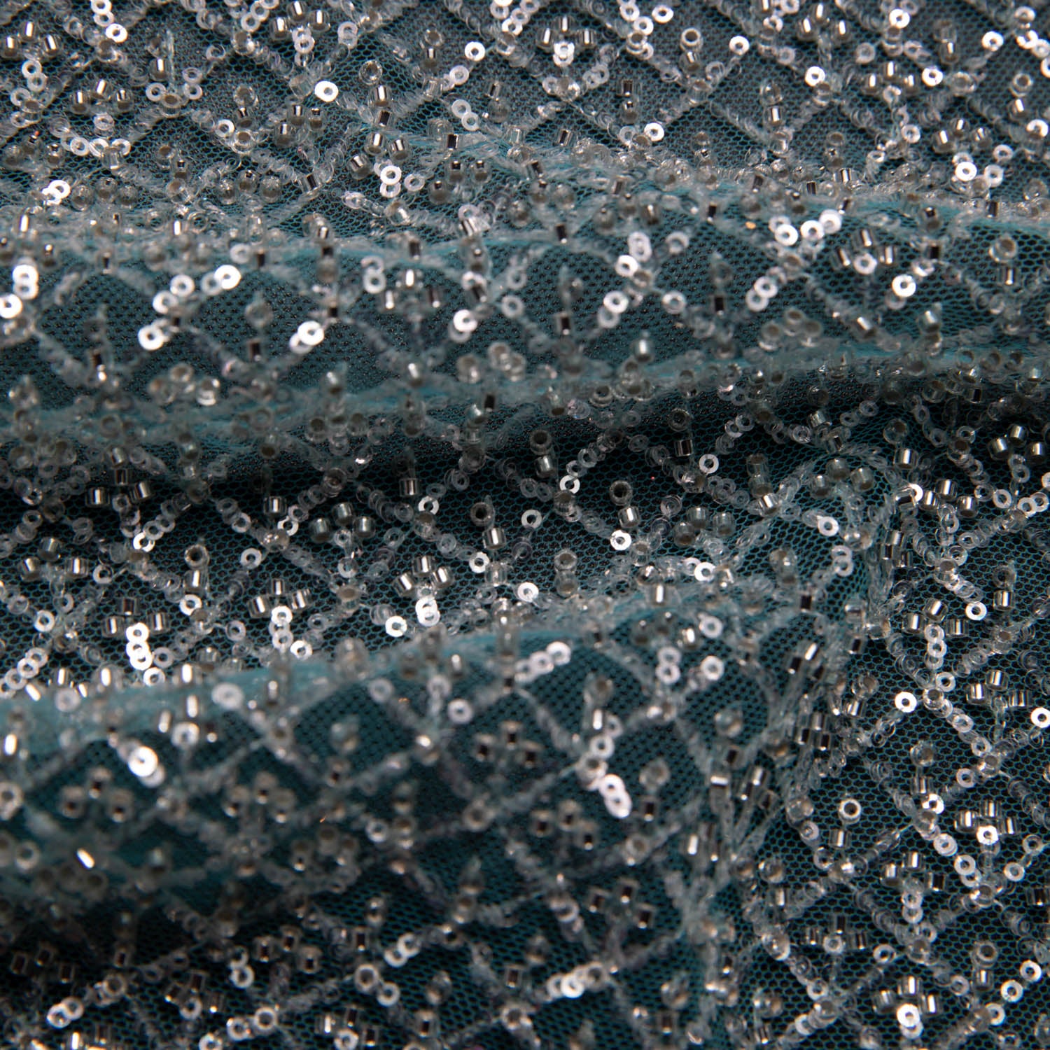 Tulle Lace Fabric Embroidered with Sequins and Exquisite Pattern 52" Wide | Exquisite Fabric