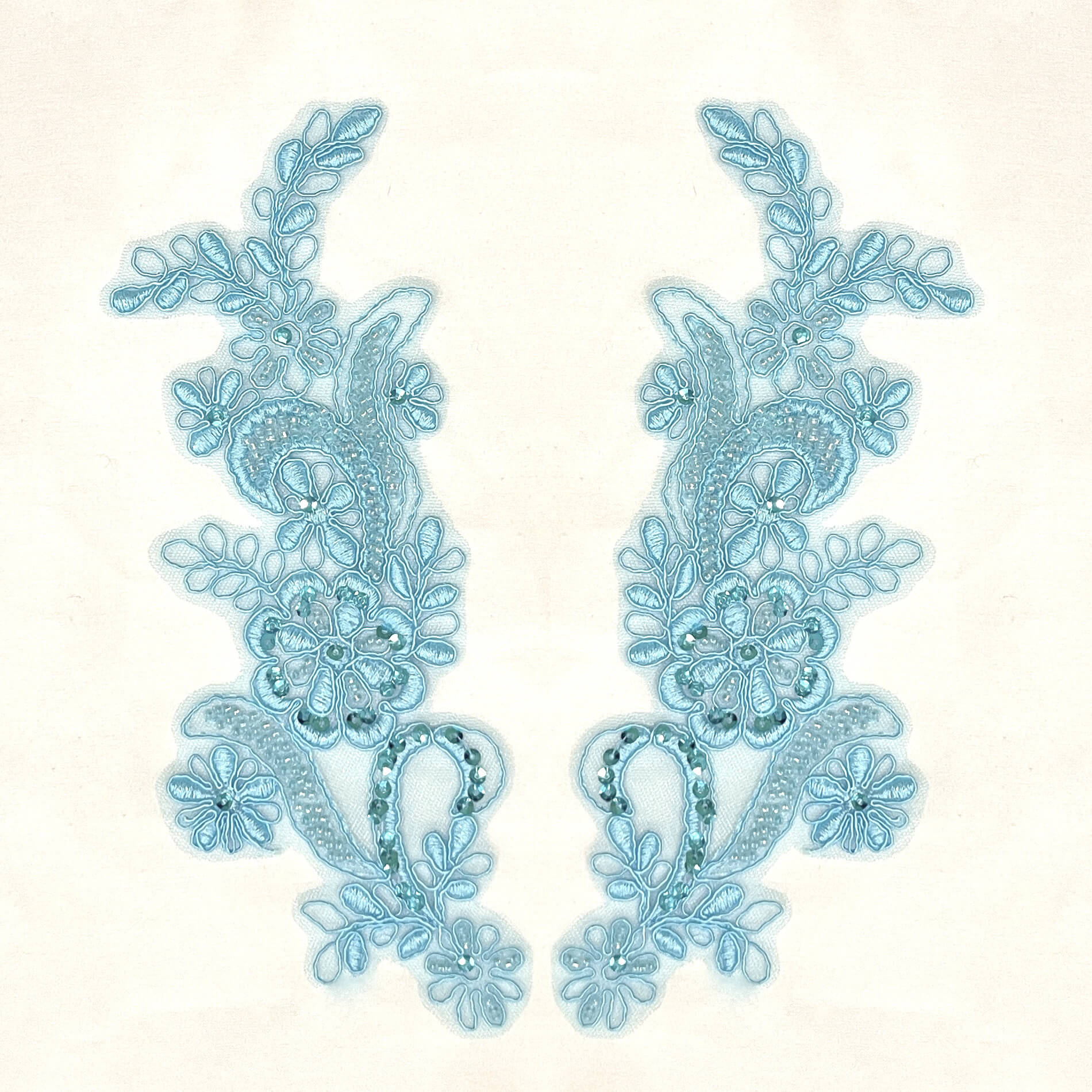 Beaded & Corded Floral Lace Applique Embroidered on 100% Polyester | Lace USA - KZ-67