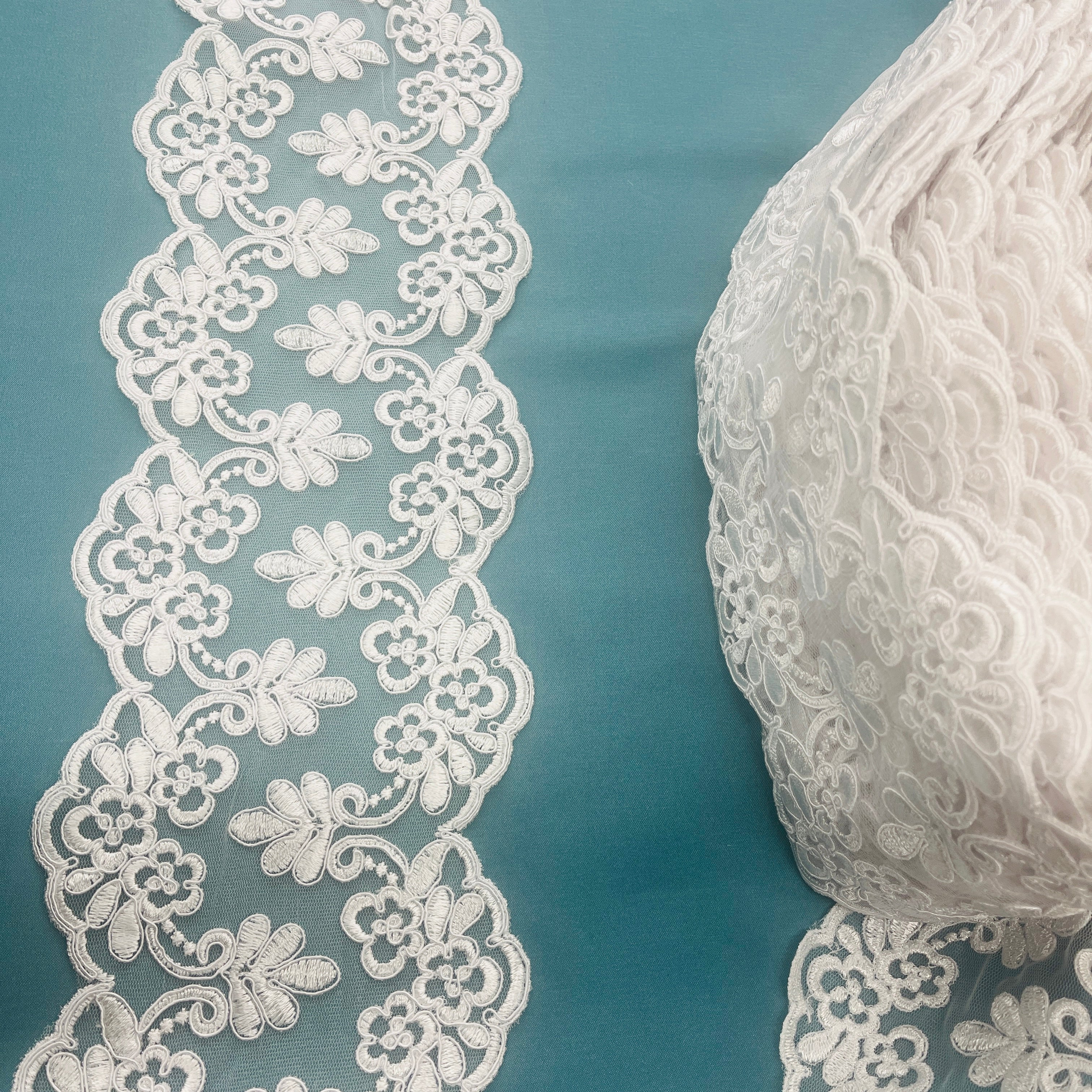 Double-Sided Floral Corded Lace Trim with Scalloped Edge – 6" Wide | Lace USA - 95967W/2