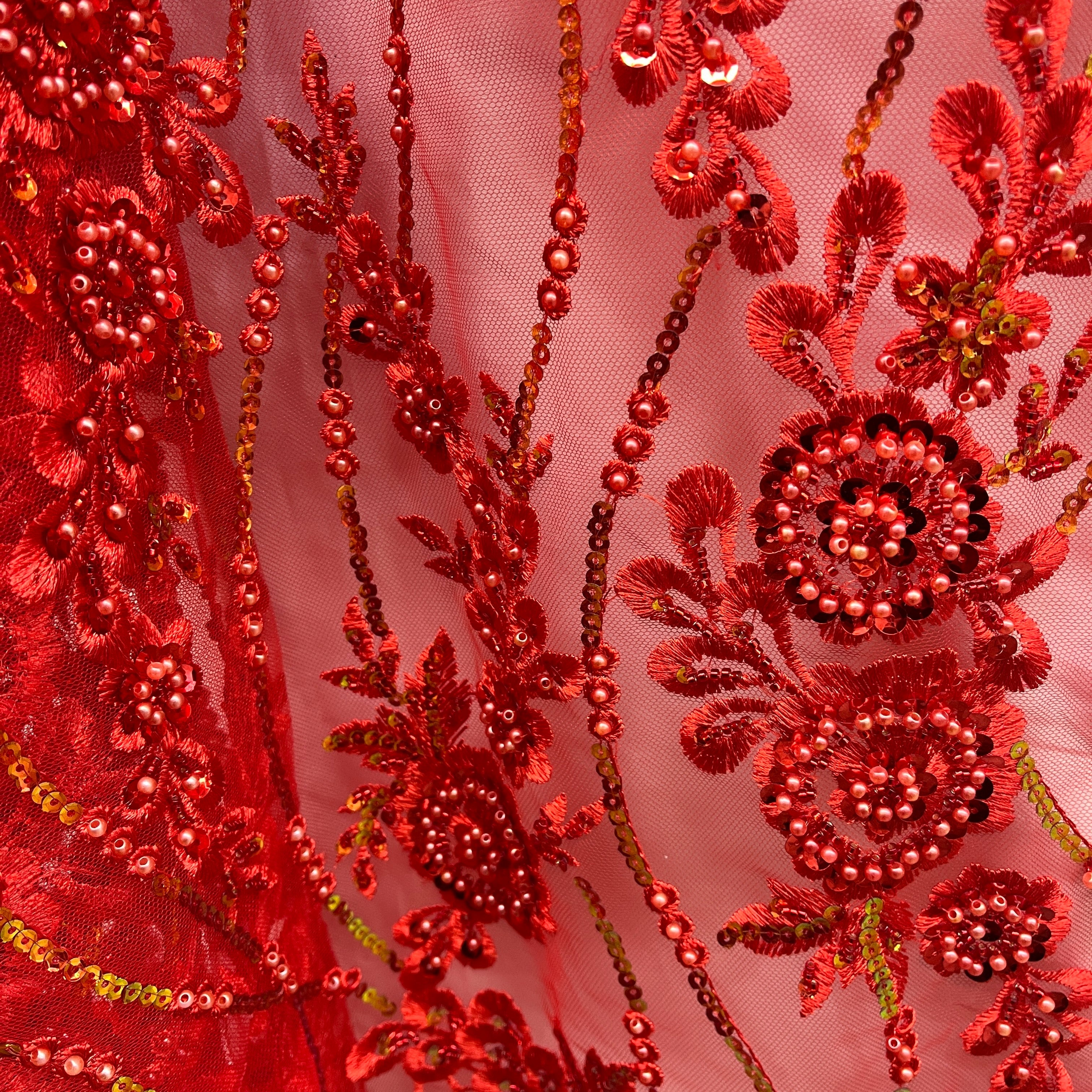 Beaded and Sequined Floral Sparkling Lace Fabric – Quinceañera, Evening & Dance| Lace USA - GD-2219