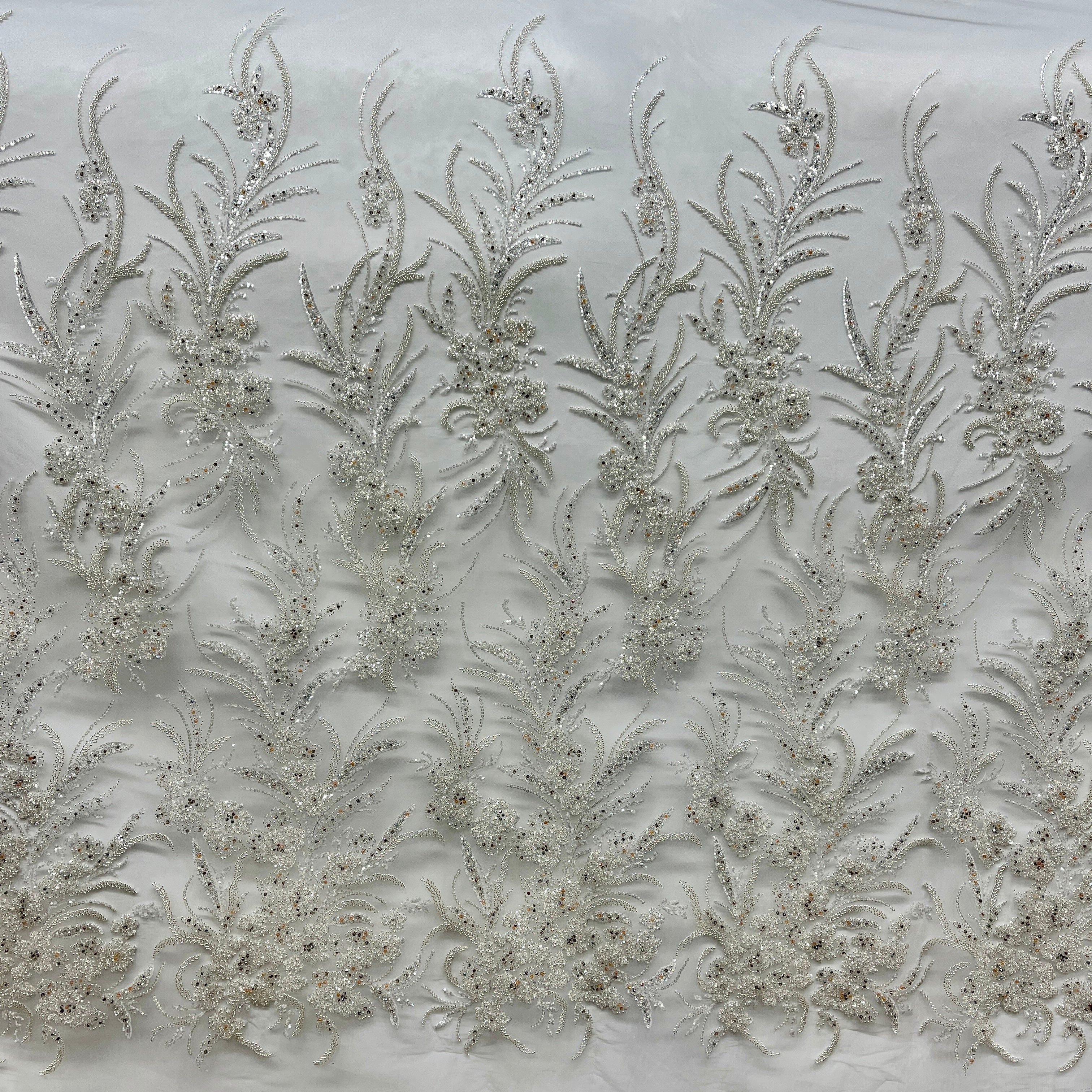 Beaded Lace Fabric Embroidered on 100% Polyester Net Mesh | Lace USA - GD-266