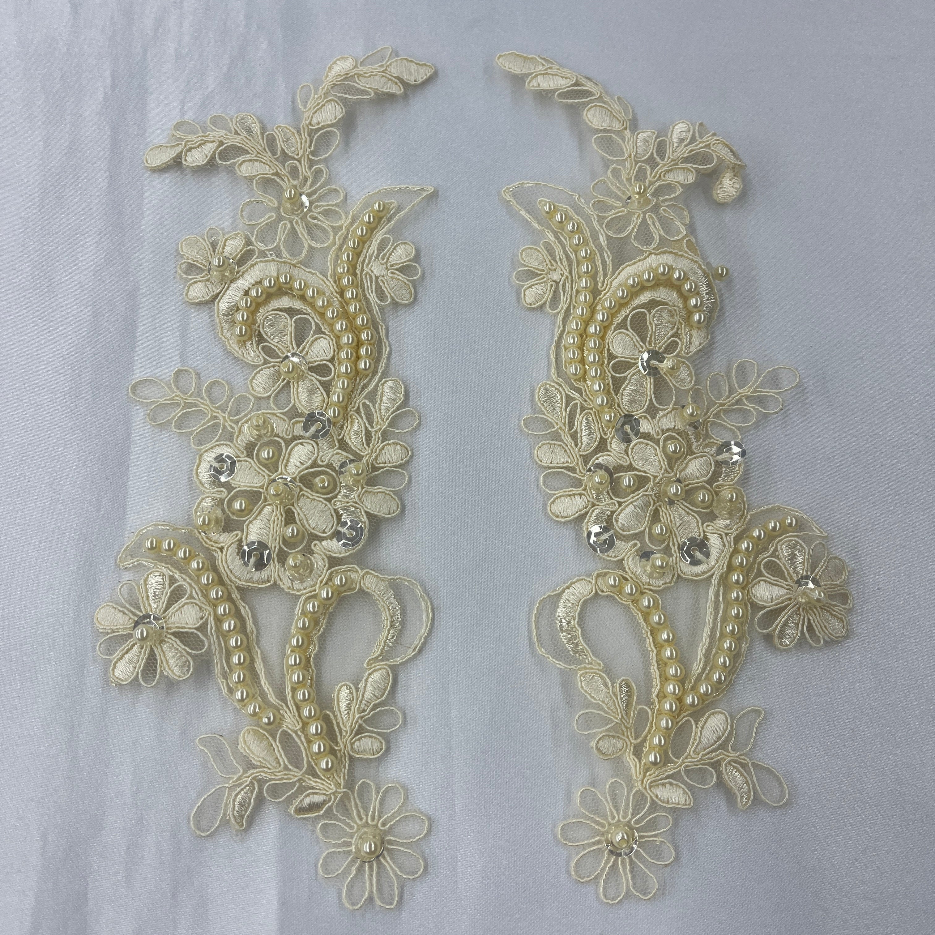 Beaded & Corded Floral Lace Applique Embroidered on 100% Polyester | Lace USA - KZ-67