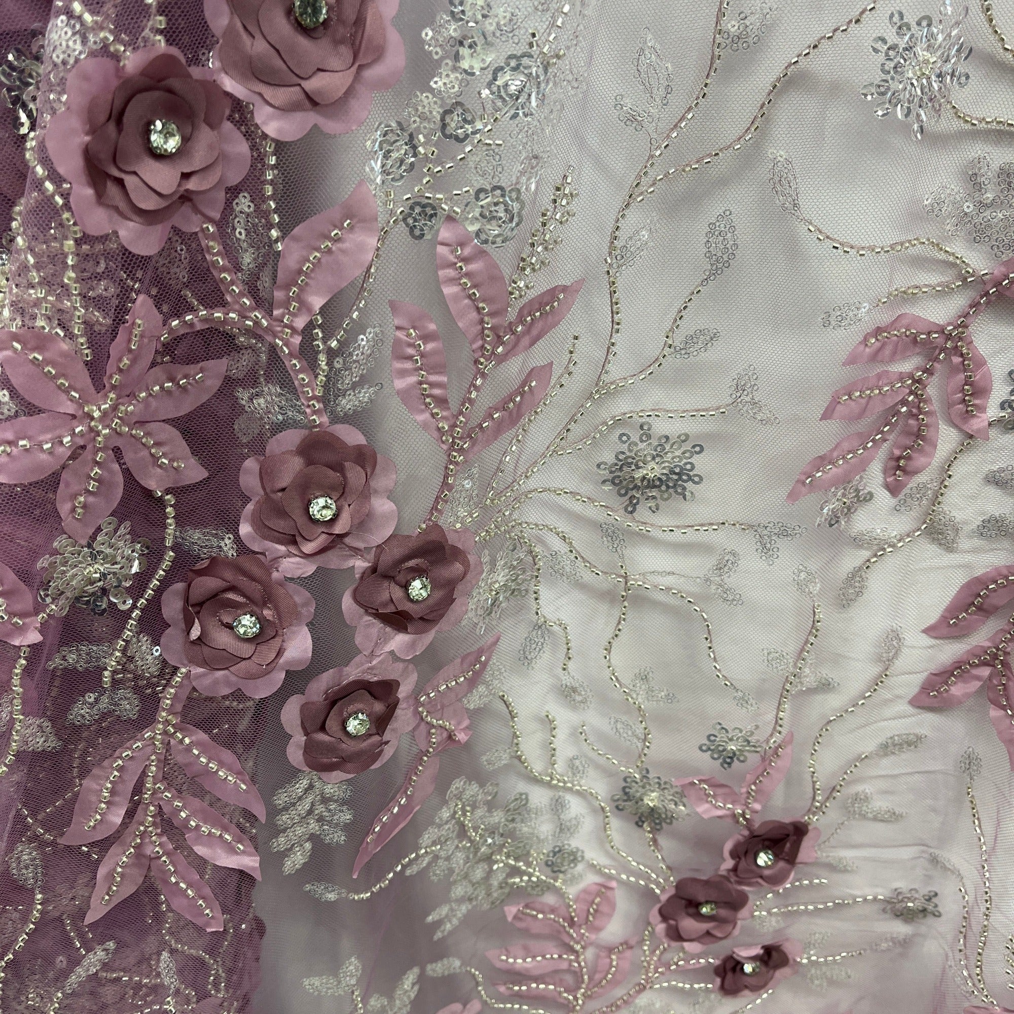 Beaded, Sequined 3D Floral Lace Fabric – Embroidered Mesh for Dresses & Gowns | Lace USA - GD-229