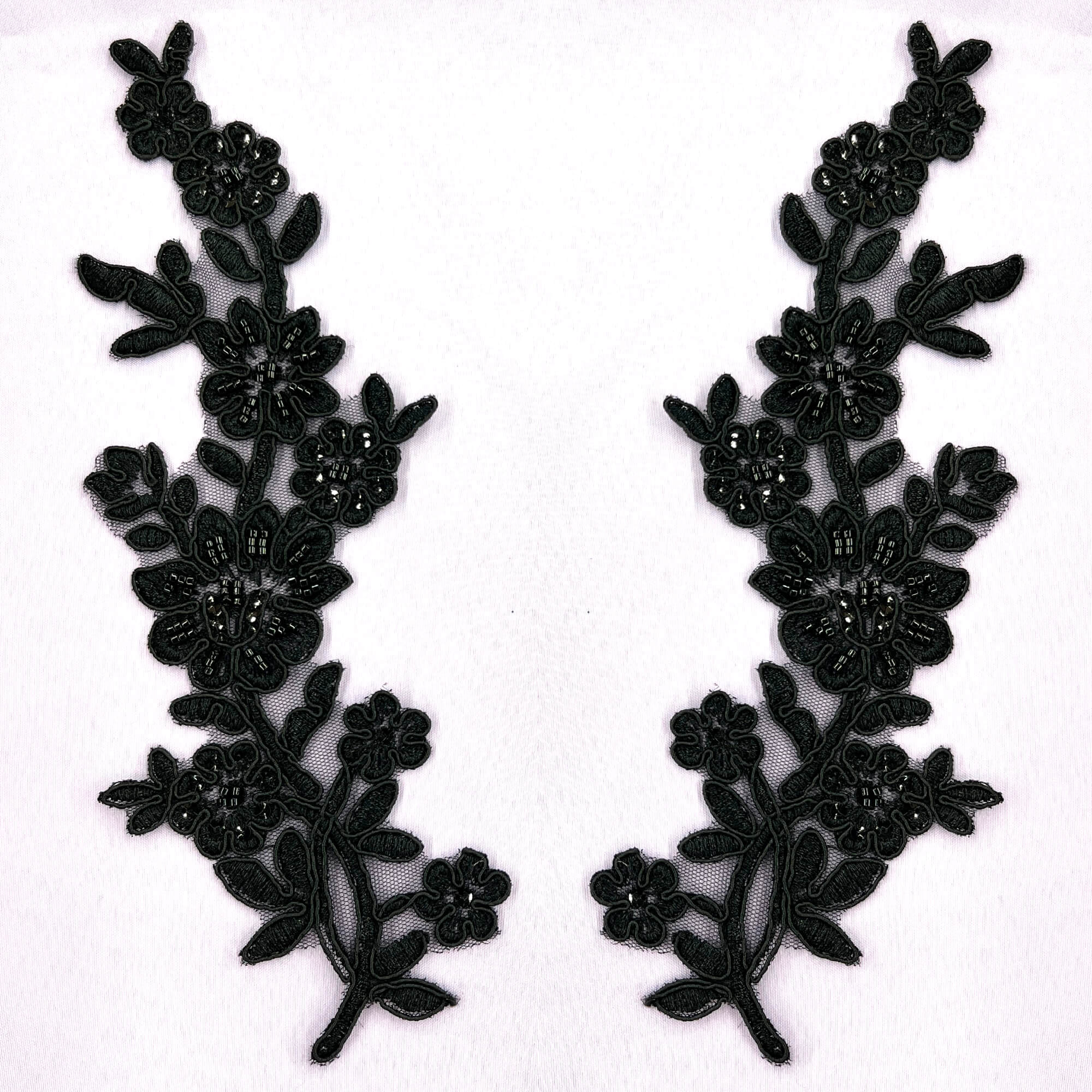 Beaded & Corded Floral Lace Applique Embroidered on 100% Polyester Net Mesh | Lace USA - 95919W-BP