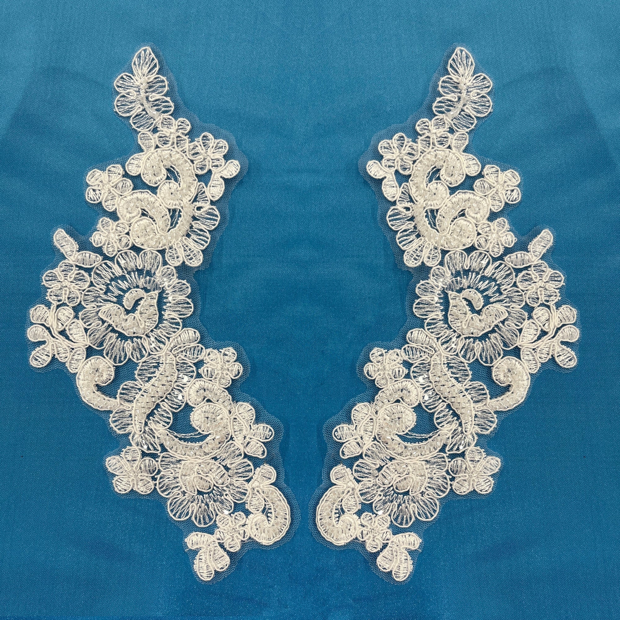 Beaded & Corded Floral Lace Applique Embroidered on 100% Polyester | Lace USA - KZ-25-HB
