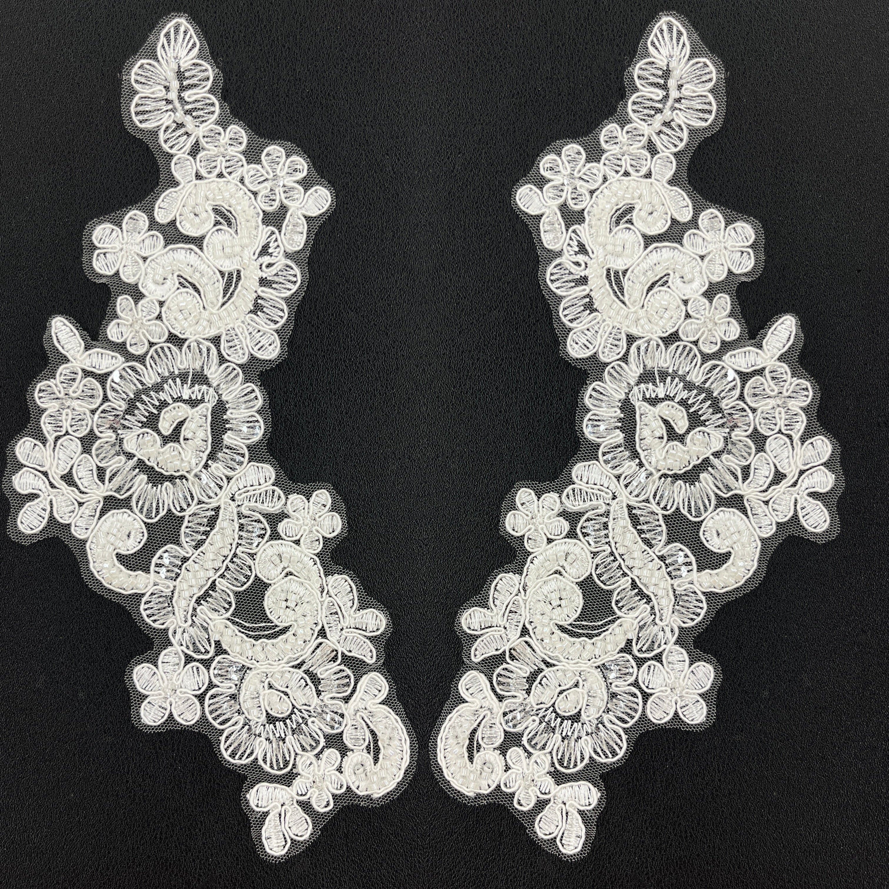 Beaded & Corded Floral Lace Applique Embroidered on 100% Polyester | Lace USA - KZ-25-HB