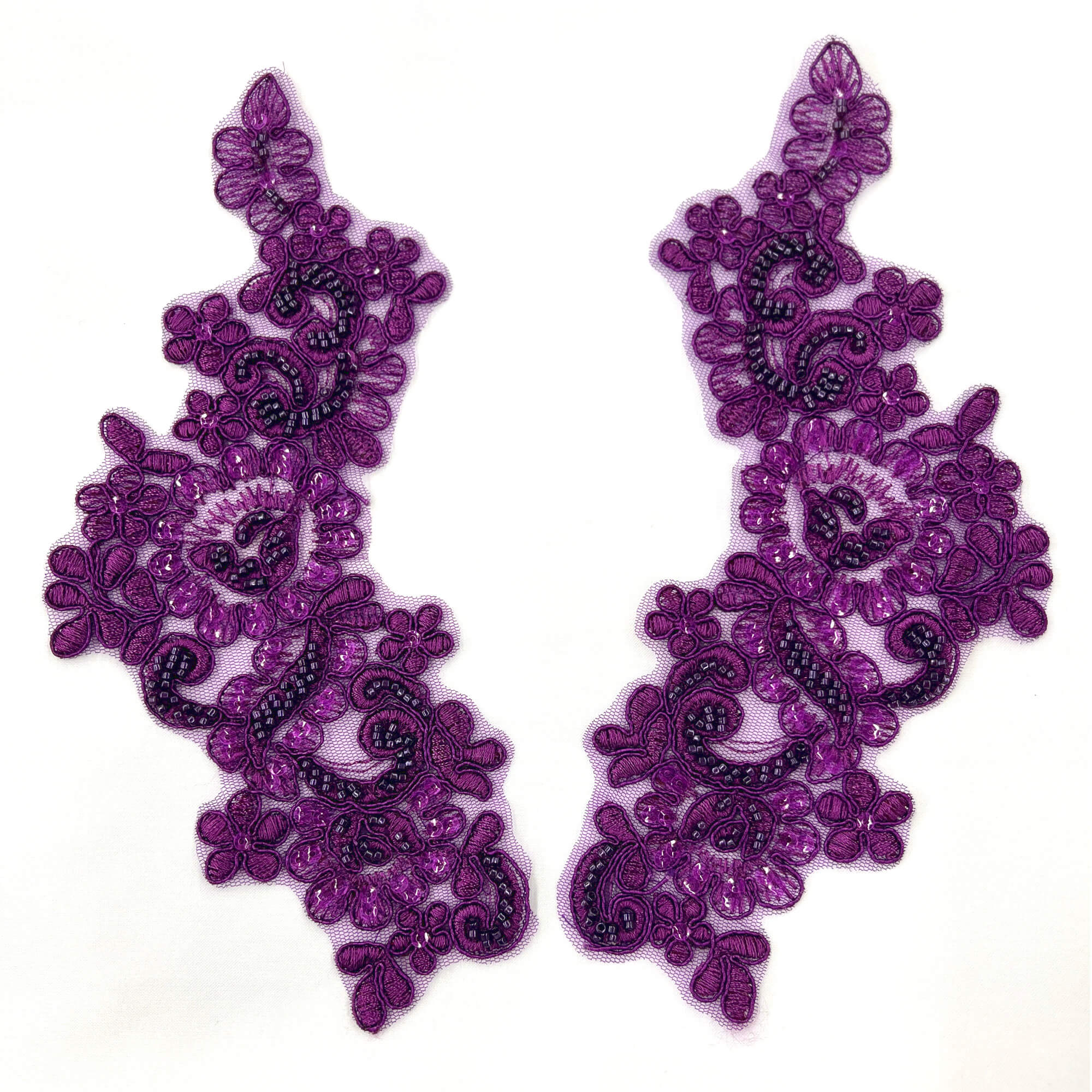 Beaded & Corded Floral Lace Applique Embroidered on 100% Polyester | Lace USA - KZ-25-HB