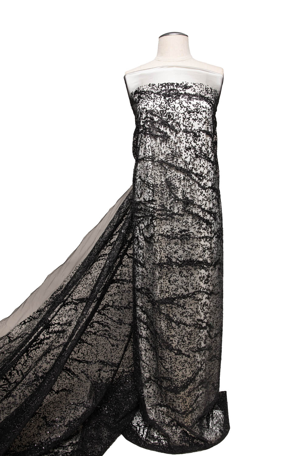 BLACK  P/SOFT LACE FABRIC GLITTER 56/58" WIDE | Exquisite FabricV