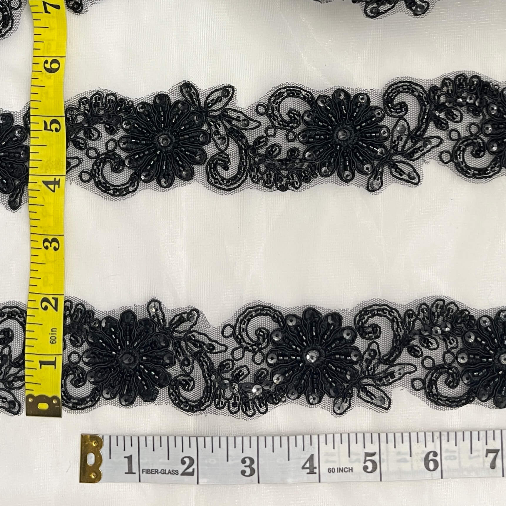 Beaded & Corded Lace Trimming Embroidered on 100% Polyester Net Mesh | Lace USA - 96275W-BP