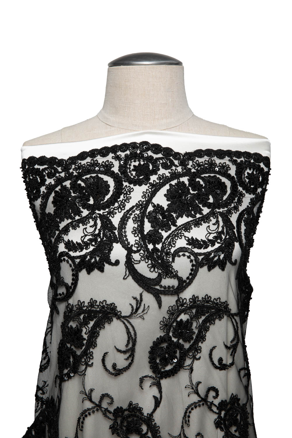 Tulle Lace Fabric Embroidered with Sequins and Intricate Floral Pattern 52" Wide | Exquisite Fabric
