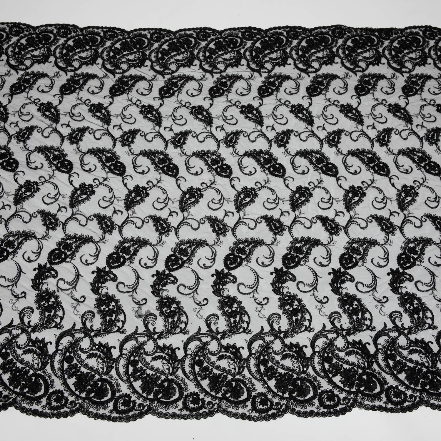 Tulle Lace Fabric Embroidered with Sequins and Intricate Floral Pattern 52" Wide | Exquisite Fabric