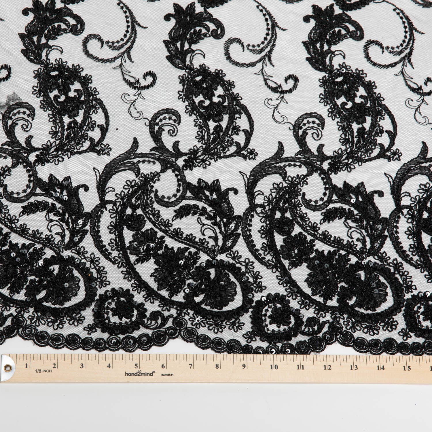 Tulle Lace Fabric Embroidered with Sequins and Intricate Floral Pattern 52" Wide | Exquisite Fabric