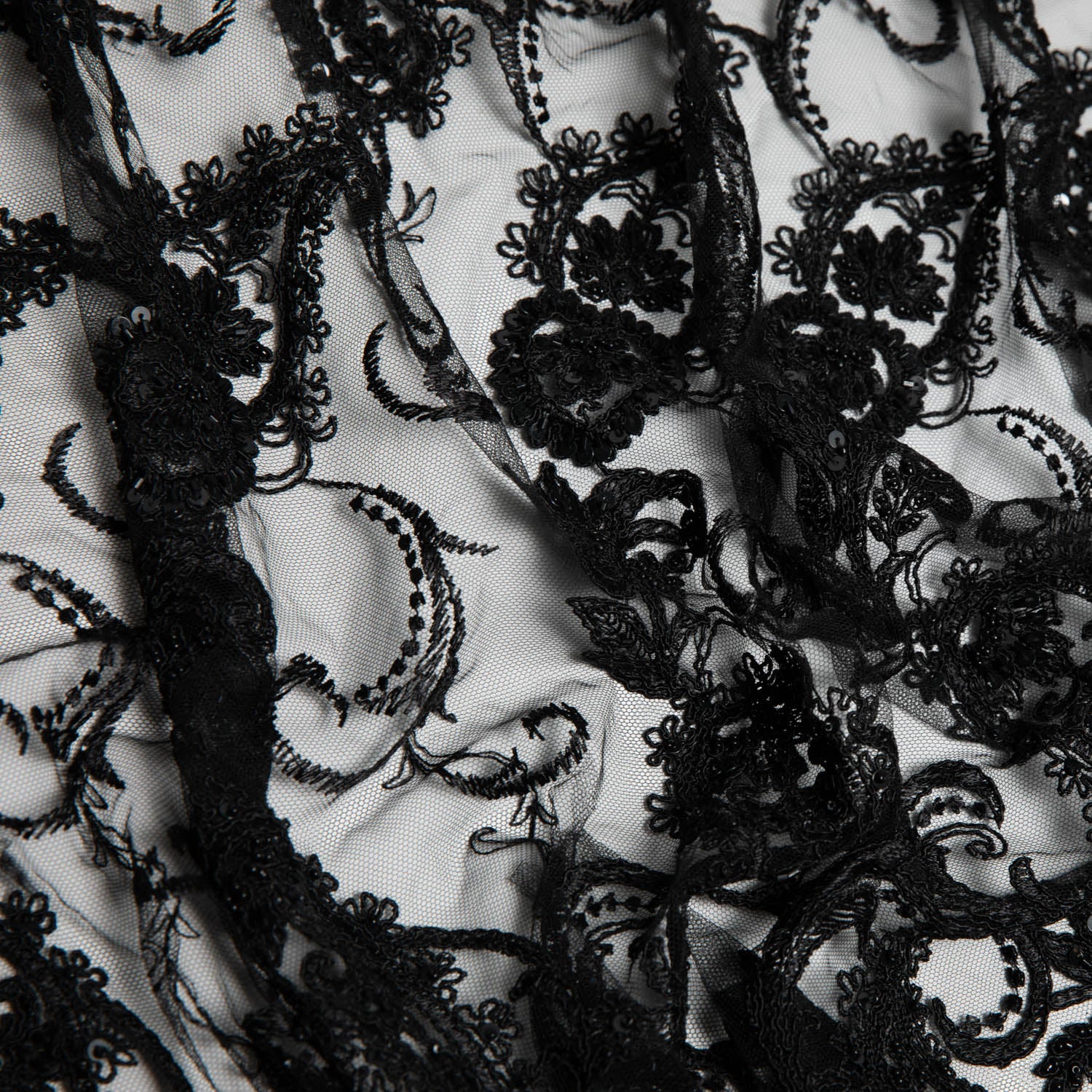 Tulle Lace Fabric Embroidered with Sequins and Intricate Floral Pattern 52" Wide | Exquisite Fabric