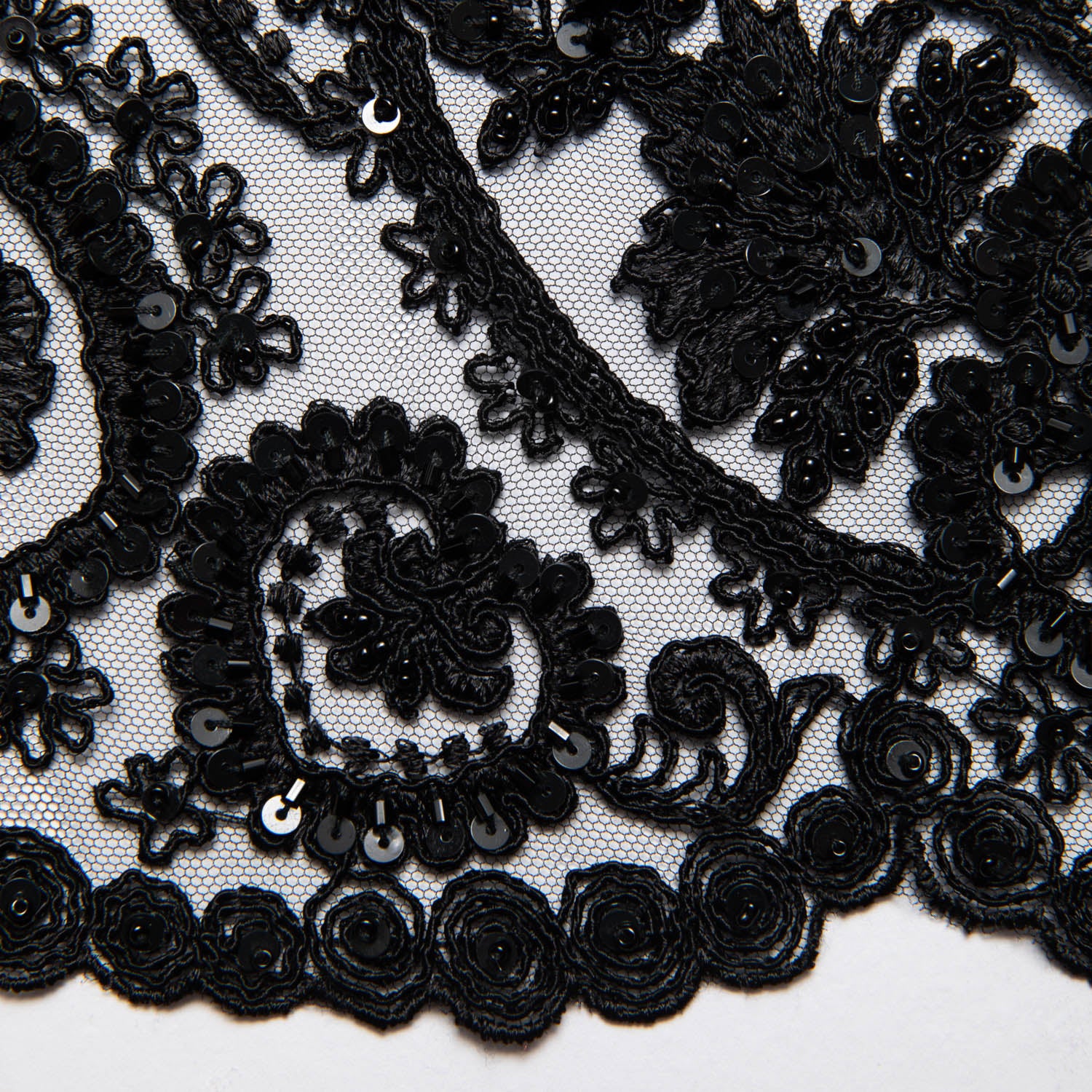 Tulle Lace Fabric Embroidered with Sequins and Intricate Floral Pattern 52" Wide | Exquisite Fabric
