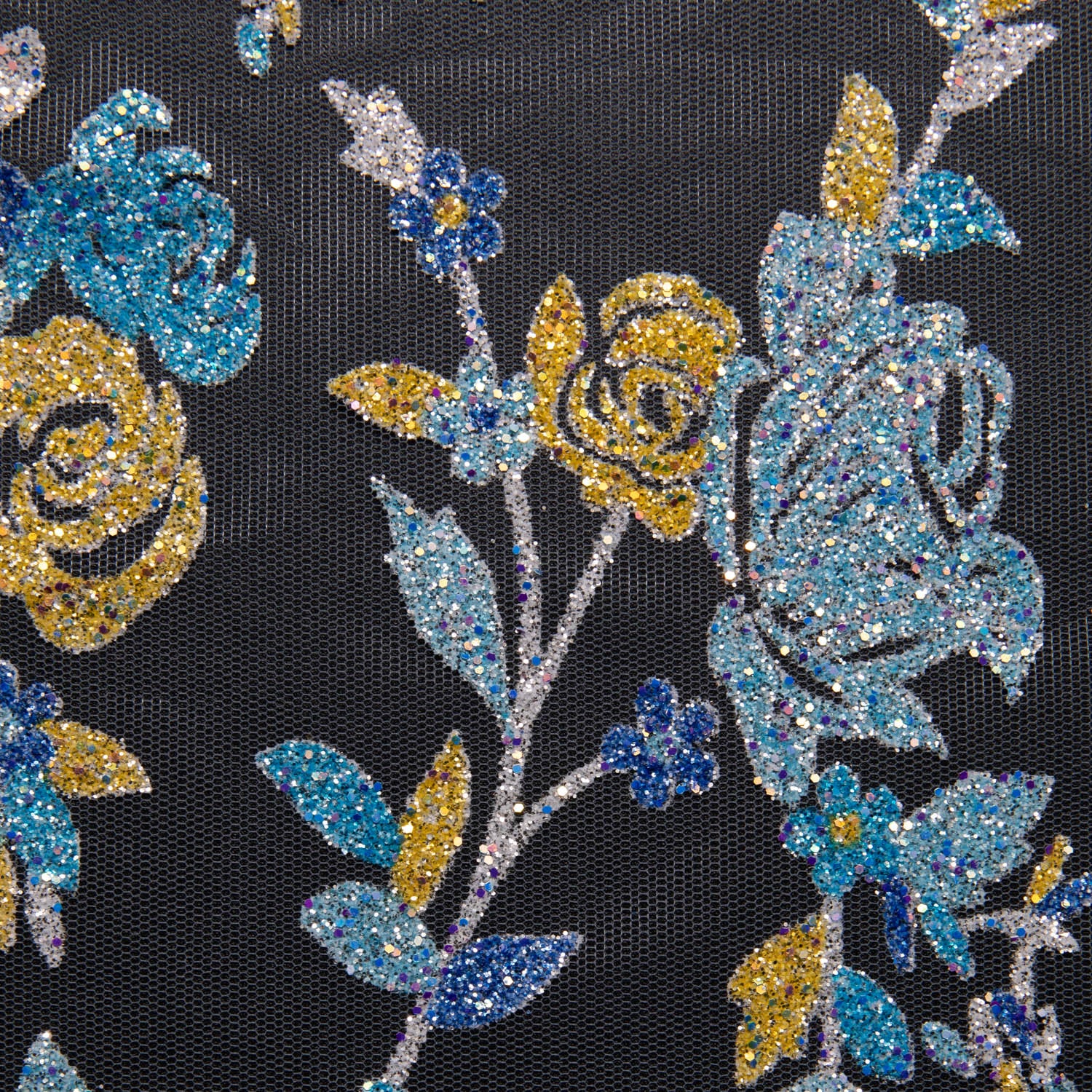 Tulle Lace Fabric with Multicolor Glitter and Floral Design 58" Wide | Exquisite Fabric