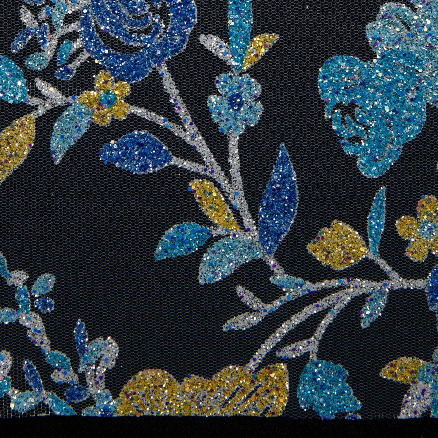 Tulle Lace Fabric with Multicolor Glitter and Floral Design 58" Wide | Exquisite Fabric