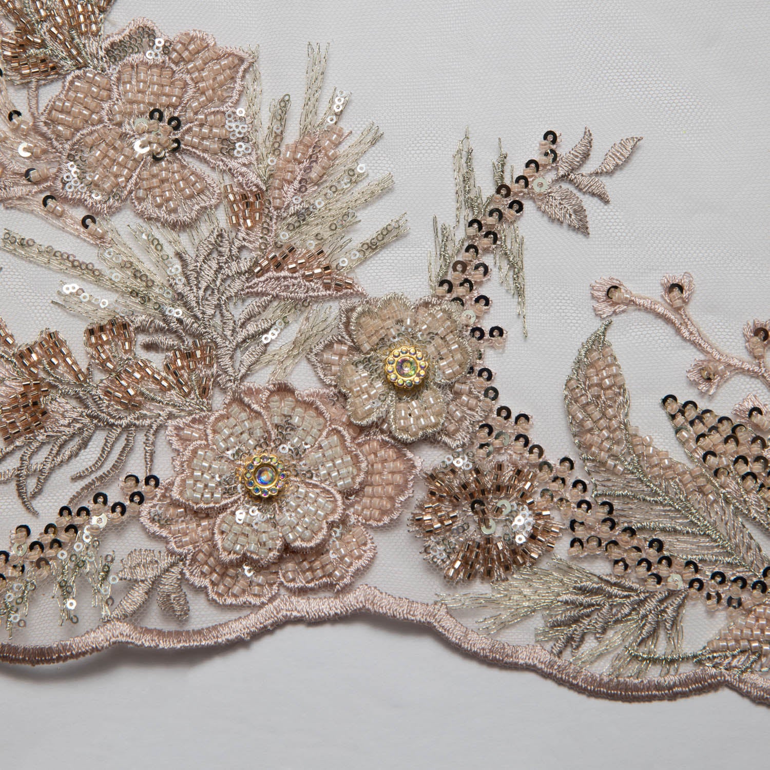 Tulle Lace Fabric Embroidered with Beautifully Extravagant 3D Floral Pattern 52" Wide | Exquisite Fabric