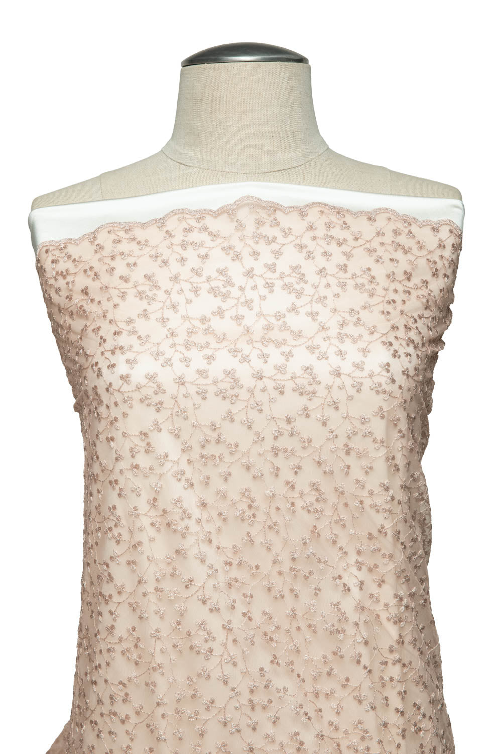 BLUSH MESH LACE FABRIC WITH METALLIC EMBROIDERED WITH BEAUTIFUL FLORAL PATTERN 52" WIDE | Exquisite Fabric