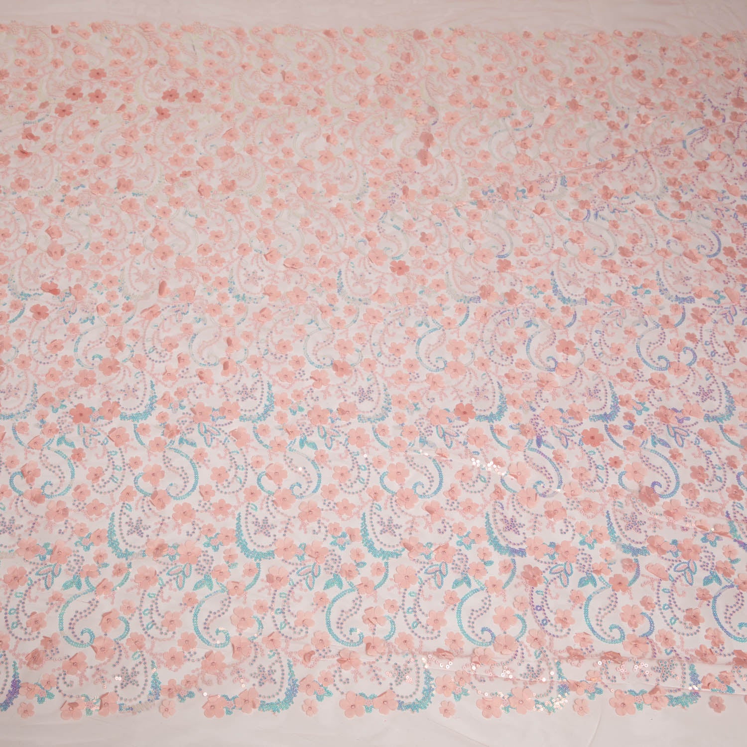 Tulle Lace Fabric Embroidered with Applique and Incredible 3D Floral Pattern 52" Wide | Exquisite Fabric
